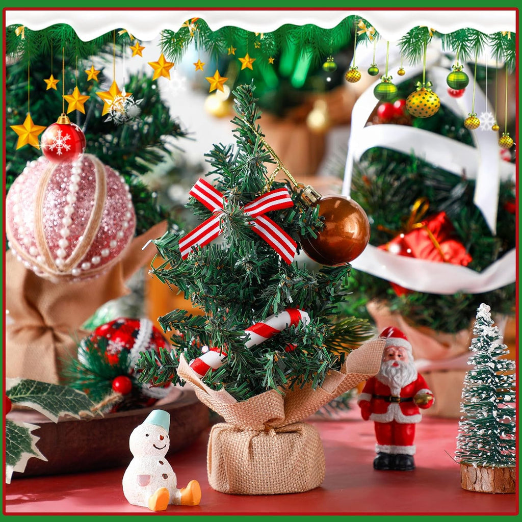 Libima 10 Pieces Tabletop Mini Christmas Tree 15.7" 11.8" 7.9" Artificial Green Xmas Pine Tree Christmas Decorations for Home Miniature Trees with Linen Base for Dining Kitchen Desk Home