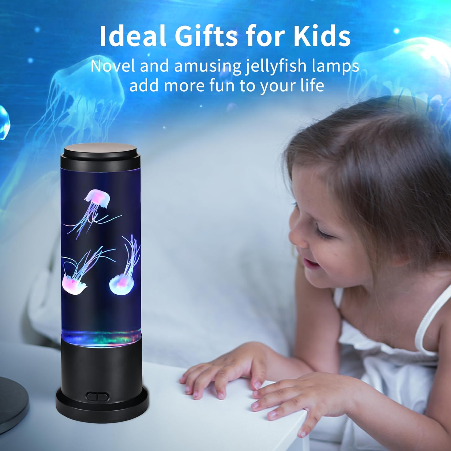 Meloki 11 inch Jellyfish Lamp, LED Jelly Fish Light Lamp, Color Changing Jellyfish Tank Table Lamp Decorations for Home Office Decor Great Gifts for Kids
