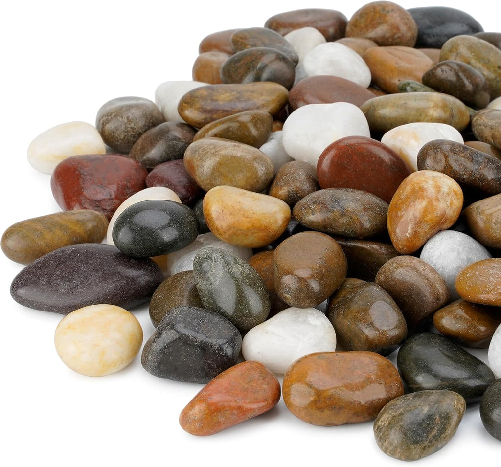 Mr. Fireglass Natural Polished Pebbles, 1 Inch Decorative Mixed Color Stones Aquarium Gravel River Rocks for Vase, Succulents, Landscaping and Home Decor (10-lb Bag)