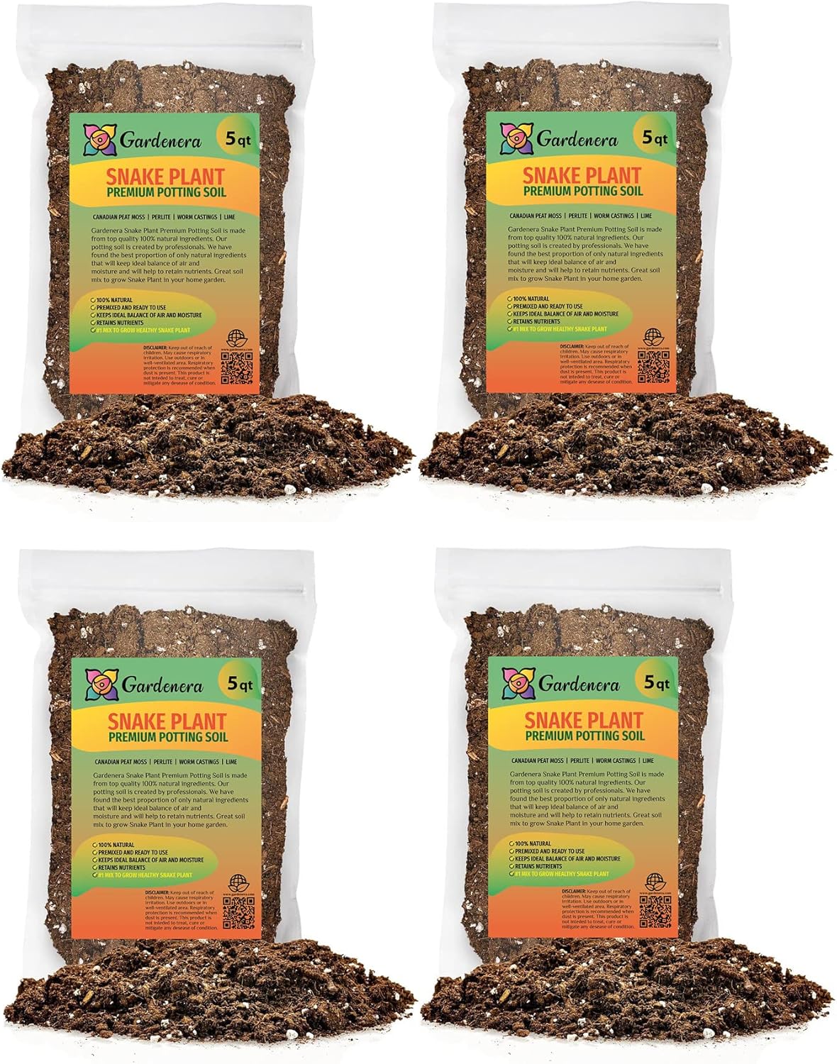 GARDENERA Premium Snake Plant Potting Soil Mix - 20 Quart - Green Sansevieria Trifascatia Zeylanica Plants, Plant or Re-Pot Your Snake Plant (4 Bags of 5 Quart)