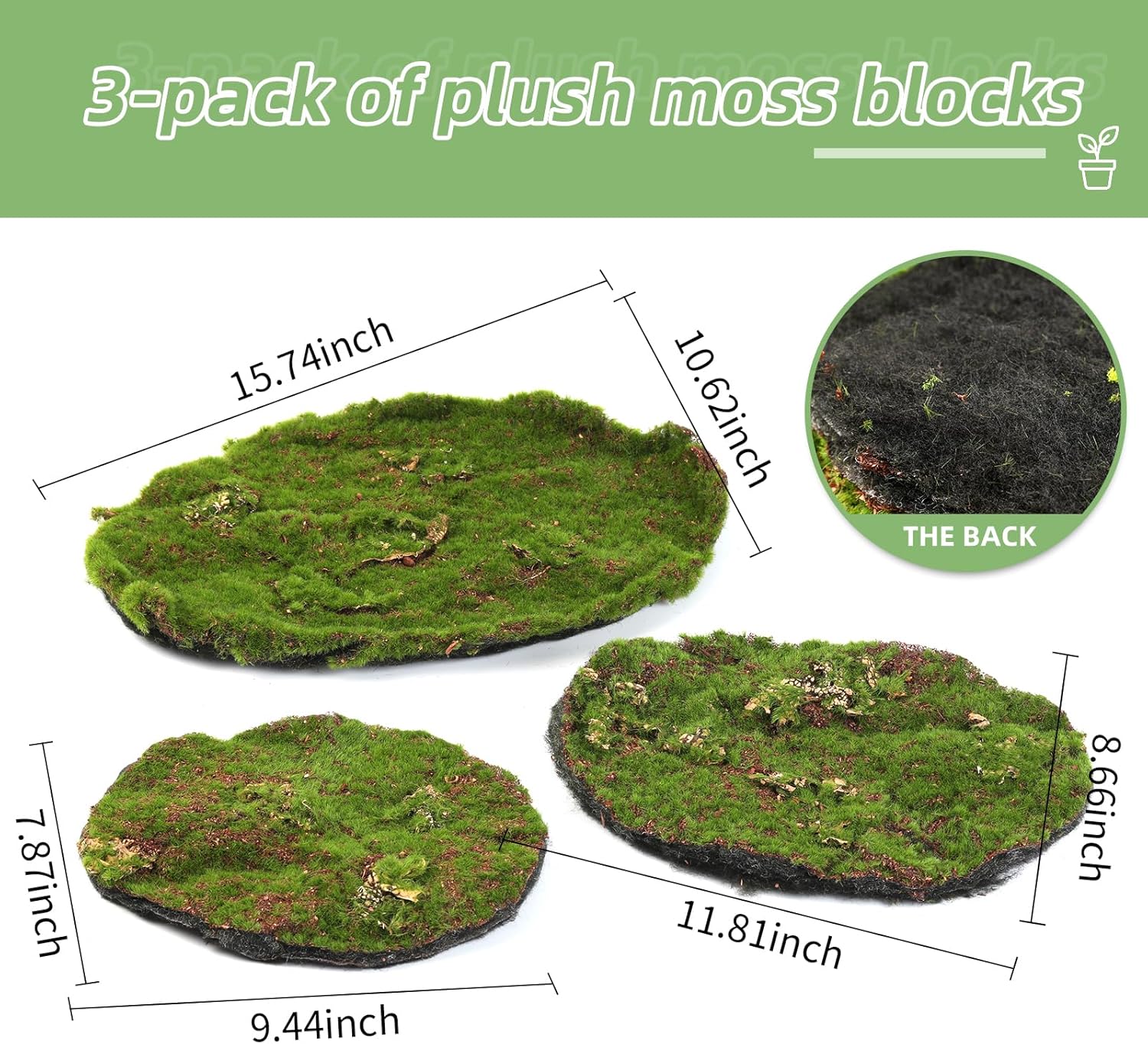 Artificial Moss Blocks for Garden Decoration, 6-Piece Set, Green Decorative Moss Stones Suitable for Ecological Tanks, elf Gardens(Realistic Green Faux) Fake Moss (3 Pack Small)