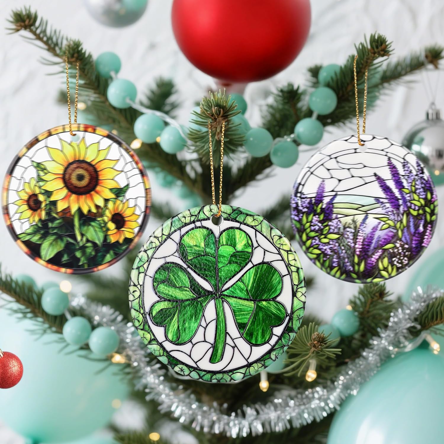 Christmas Ornaments, Dodosky 2.8in Ceramic Shamrock Ornament, Xmas Decor, Christmas Tree Ornaments, Xmas Decorations for Tree, Holiday Ornament, Irish Gifts for Women, Men, Good Luck Shamrock Decor