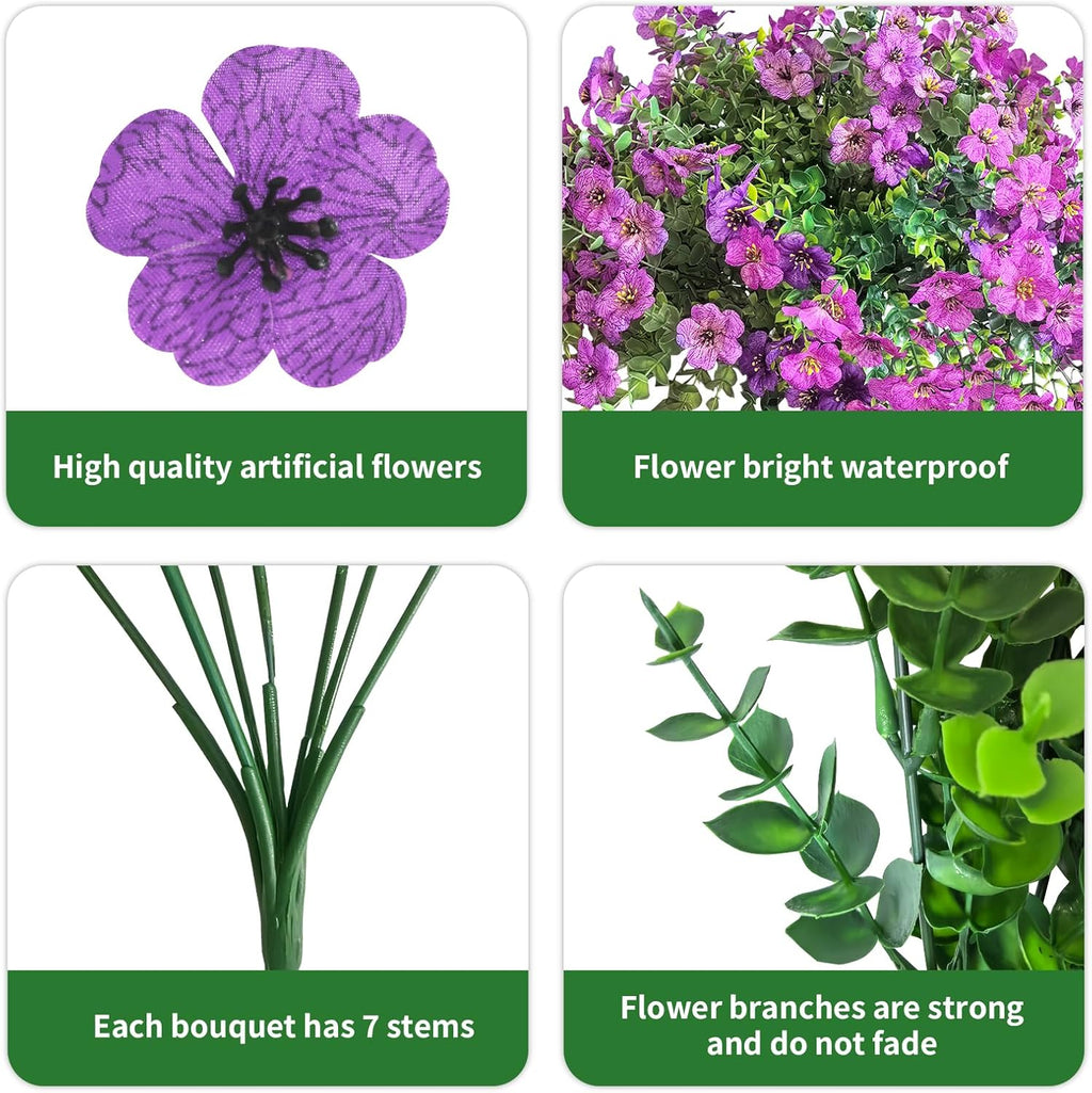 Artificial Flowers for Outdoor Indoor Garden Home Decoration, Faux Flower Daisy with Eucalyptus Leaves Fake Plants Greenery Boxwood Porch Patio, 12 Bundles