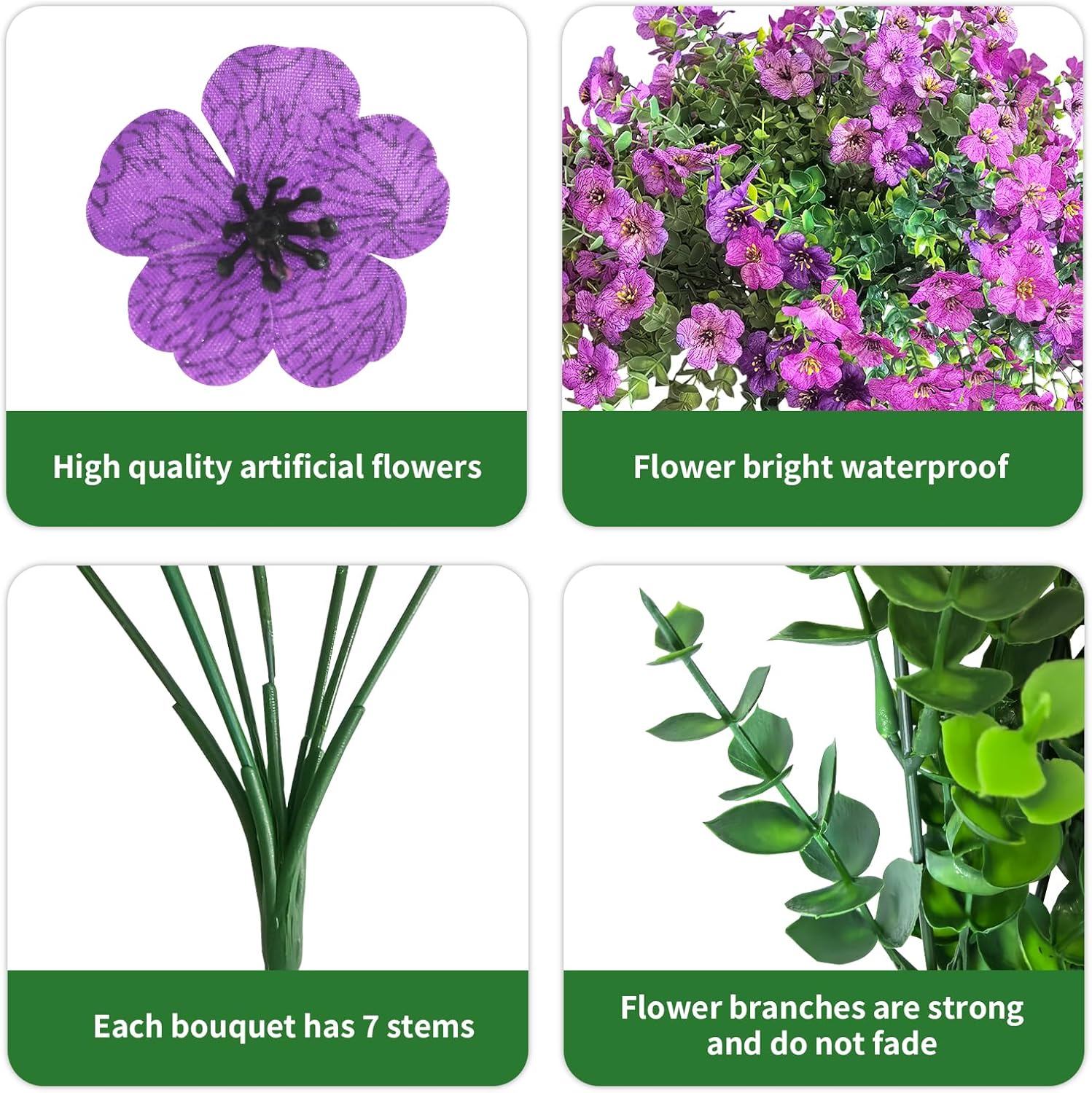 Artificial Flowers for Outdoor Indoor Garden Home Decoration, Faux Flower Daisy with Eucalyptus Leaves Fake Plants Greenery Boxwood Porch Patio, 12 Bundles