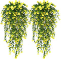 RECUTMS Artificial Hanging Flowers for Outdoors 4 Pcs Fake Mums Plant Decor Realistic Real Touch Silk Flower UV Resistant Trailing Vine Look Real for Yard Porch Patio Garden Balcony (Yellow)