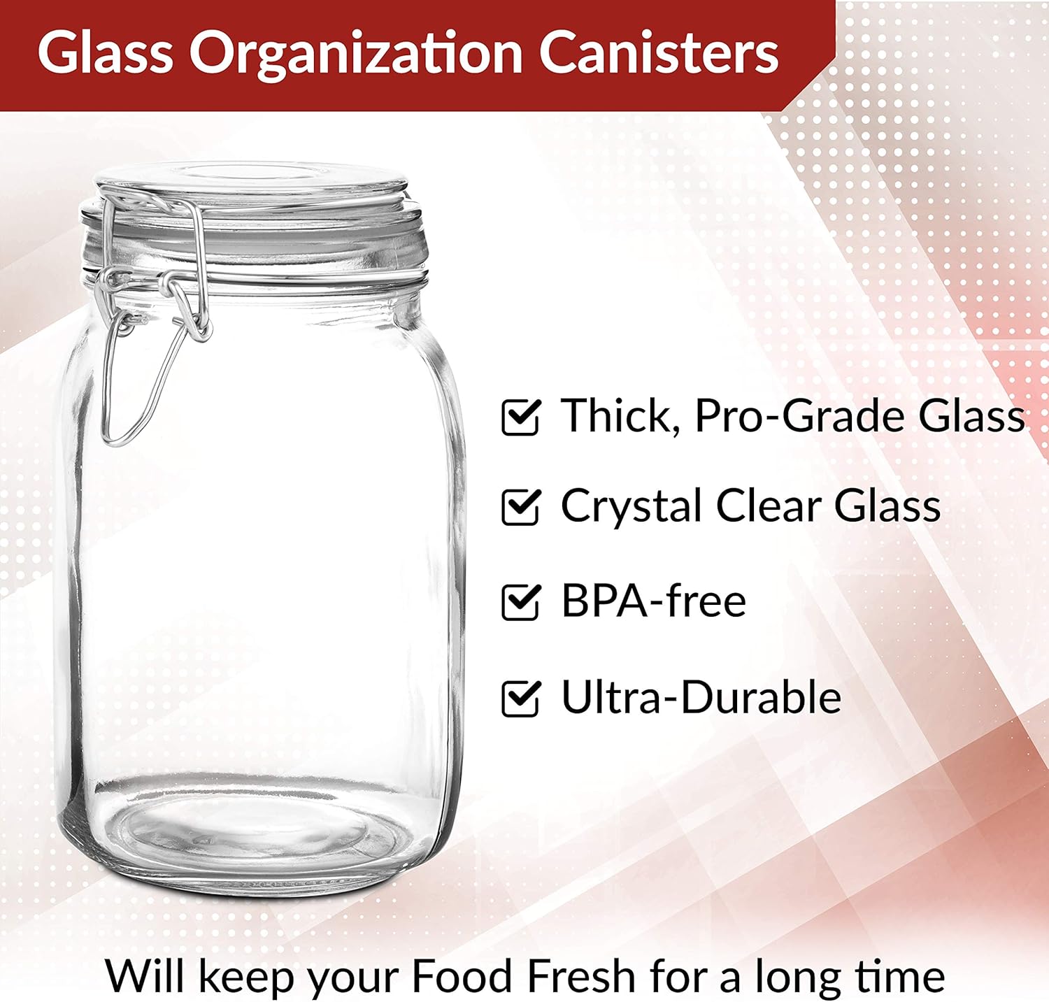 Set of 2 Large Mason Jar with Lid (3 Liter) | Airtight Storage Container for Food, Flour, Pasta, Coffee, Candy, Dog Treats, Snacks & More | 100 Ounces