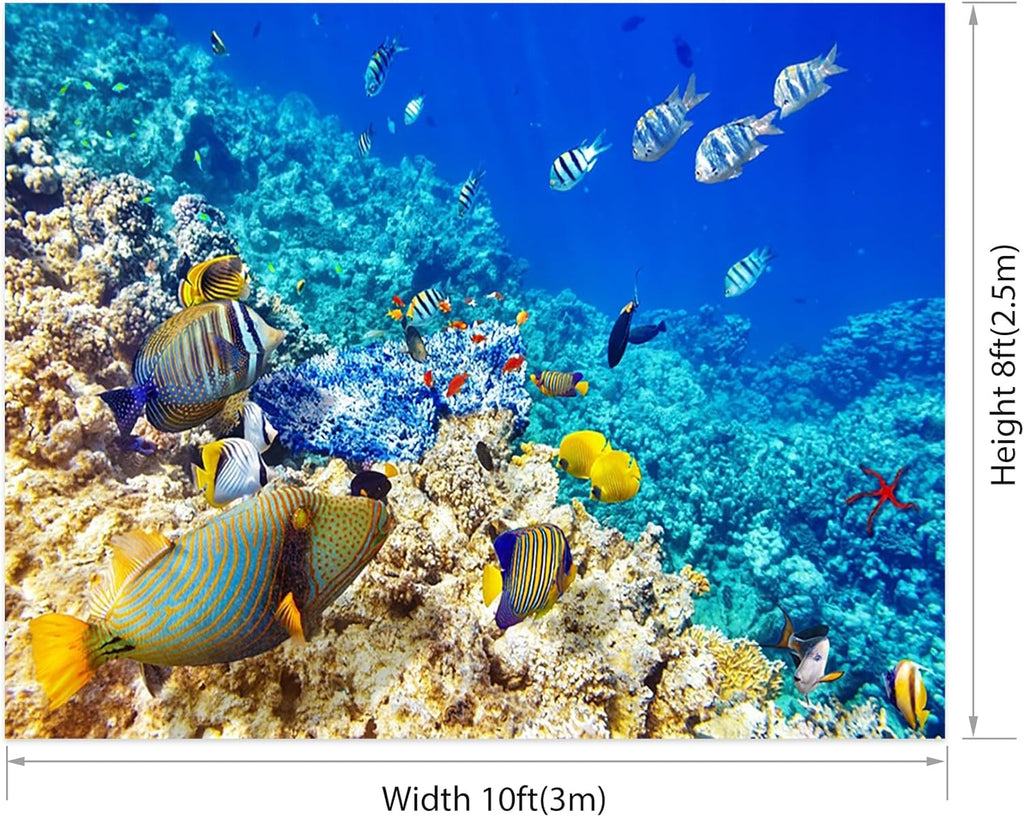 AOFOTO 10x8ft Coral and Tropical Fish in The Sea Backdrop Underwater Seascape Photography Background Marin Aquarium Ocean Diving Atoll Reef Summer Holiday Travel Photo Studio Props Vinyl Wallpaper