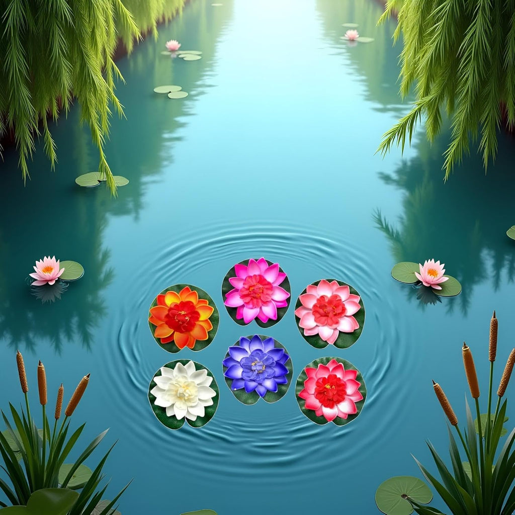 6 Pcs Large Floating Lotus Flowers Faux with Artificial Lily Pads, Artificial Floating Foam Lotus Flower with Water Lily Pad,Floating Artificial Lotus Flowers Decor Pond Home Decoration