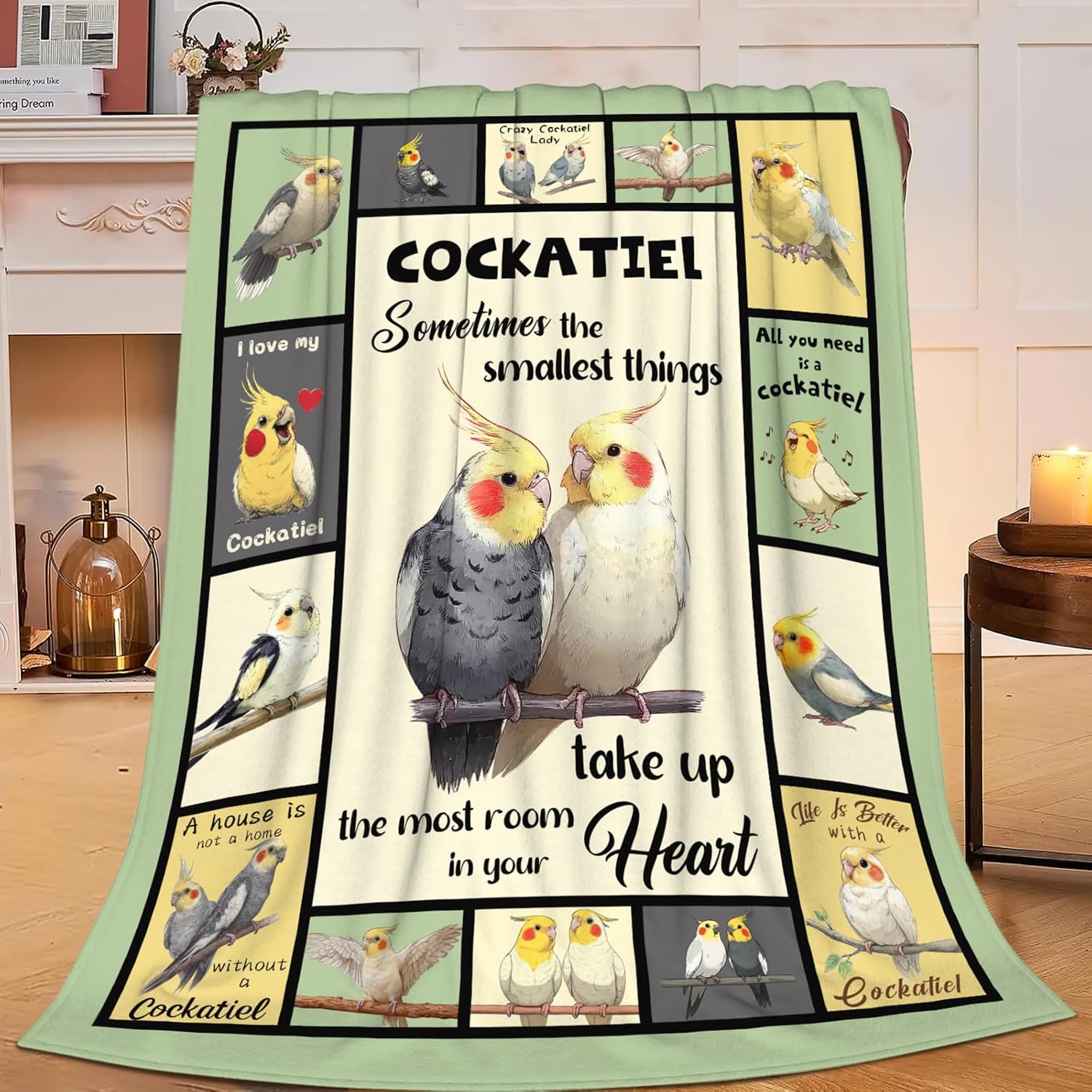 Parrot Bird Throw Blanket Cute Cockatiel Stuff Gifts for Kids Girls Boys Adults Women Men Soft Cozy Warm Plush Fluffy Fuzzy Fleece Blanket Decor 60''X80''