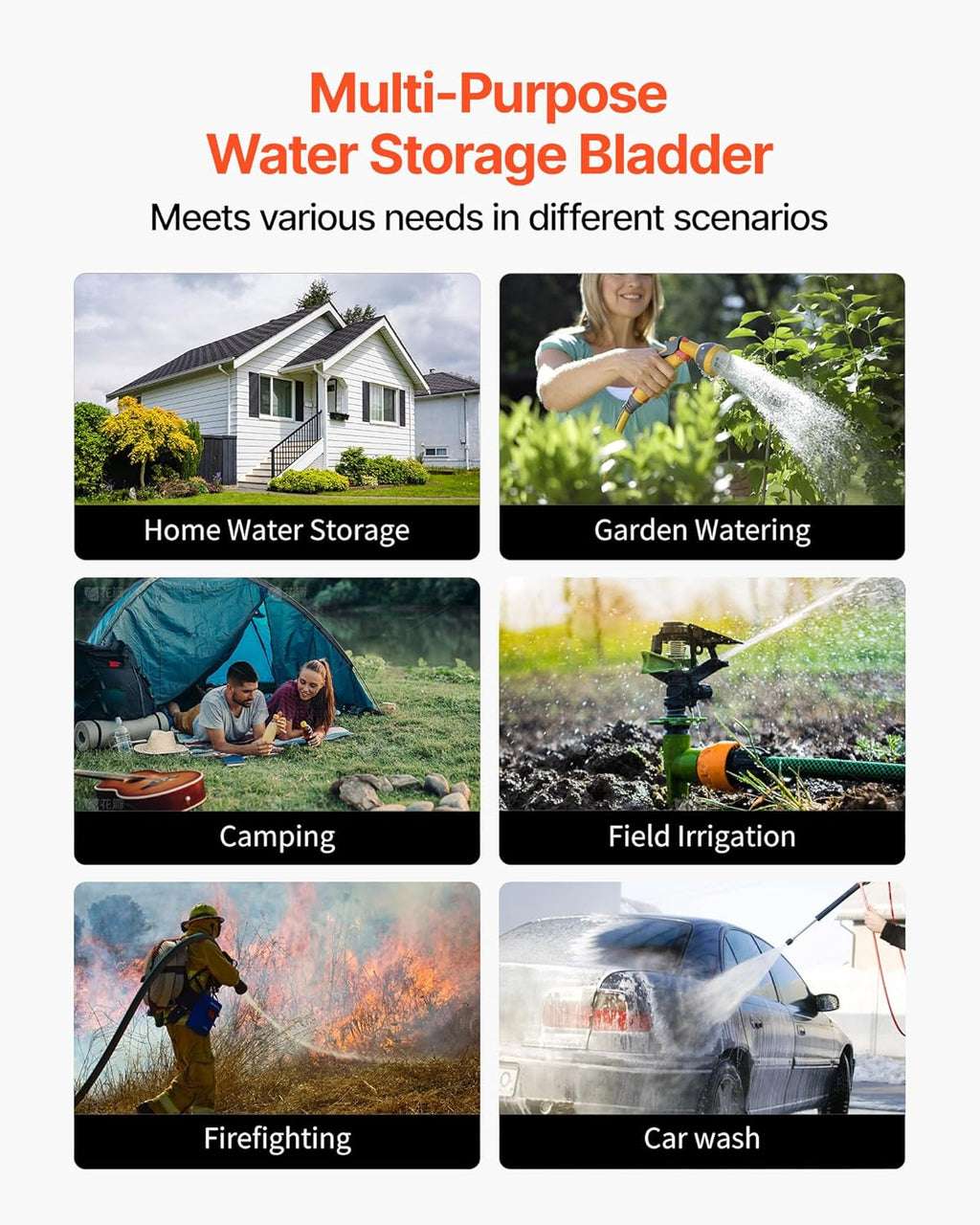 VEVOR Water Storage Bladder, 540L/142.7Gallon Water Storage Container Tank, 1000D PVC Large Capacity Soft Bag Bladder, Foldable Portable for Garden Irrigation, Camping, RV, Fire Prevention - Blue