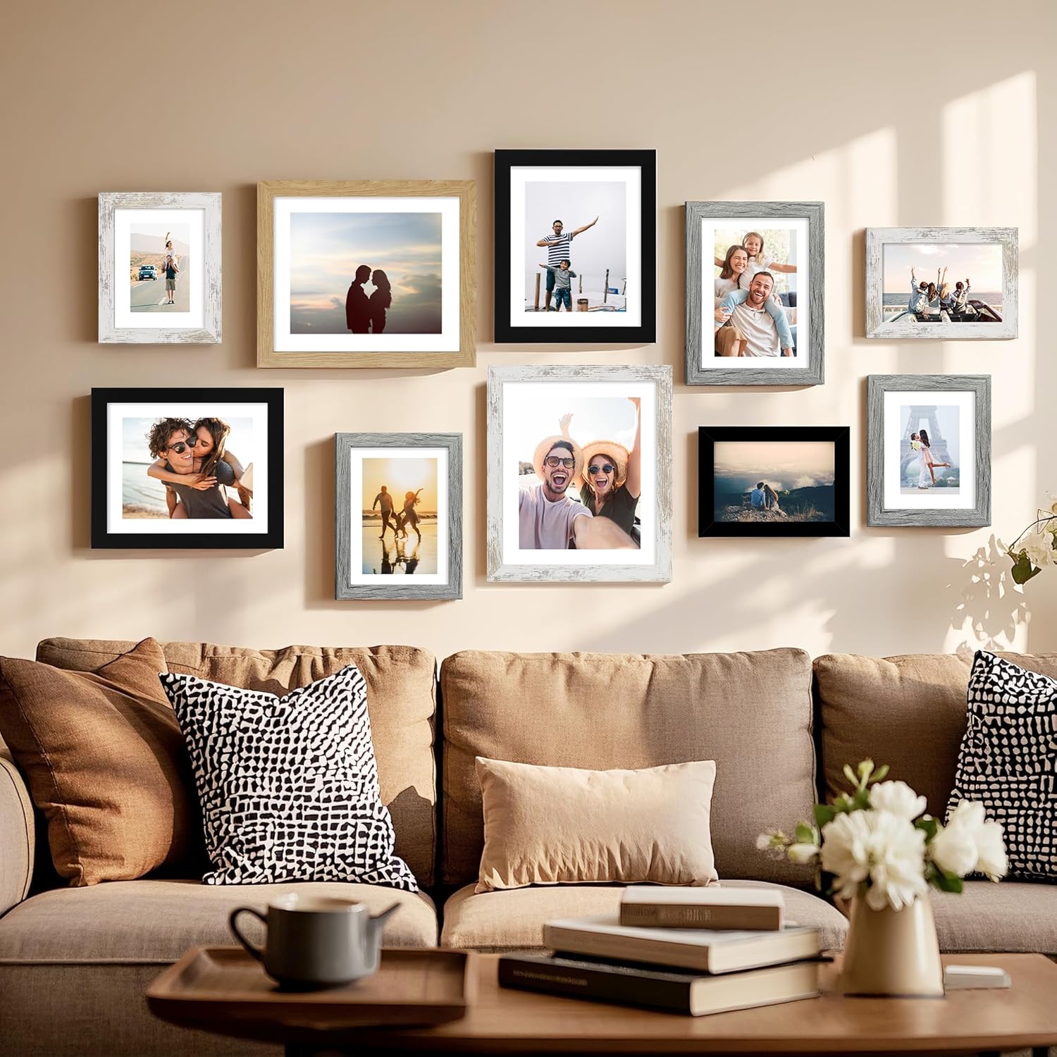 6x8 Picture Frame Set of 4, Made of Real Glass and Distressed White Frame - Display Picture 4x6 with Mat or 6x8 Without Mat, 6 by 8 Photo for Wall or Tabletop