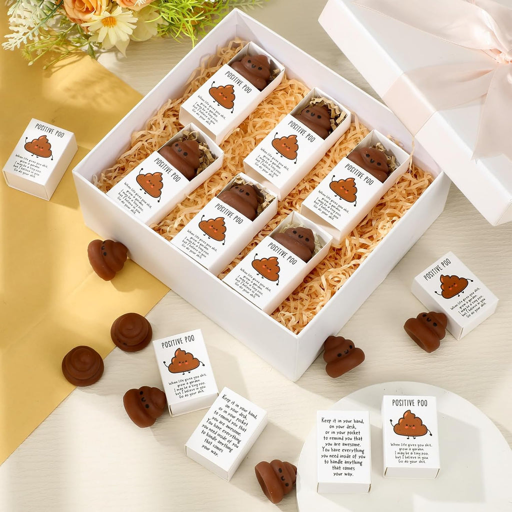 Wettarn 12 Sets Poo Positive Gifts Cute Stress Balls with Support Gift Boxes Funny Party Favors for Employee Coworker Friends Office Inspirational Relief Toys