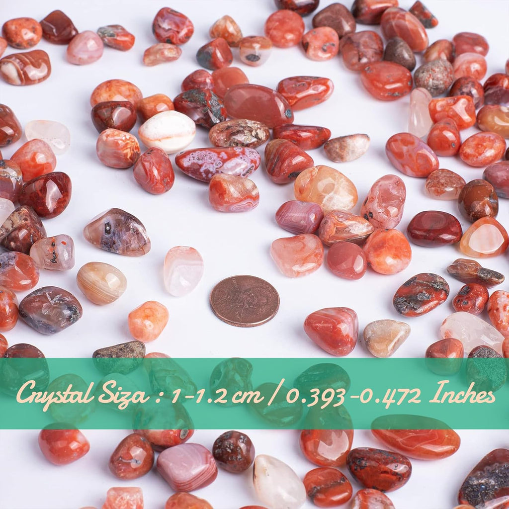 Polished Carnelian Crystal Set, 0.4",128 Pcs - Handpicked Tumbled Stones and Crystals Bulk for Healing, Reiki, Meditation, Witchcraft and Home Decor,S-Africa Red Agate