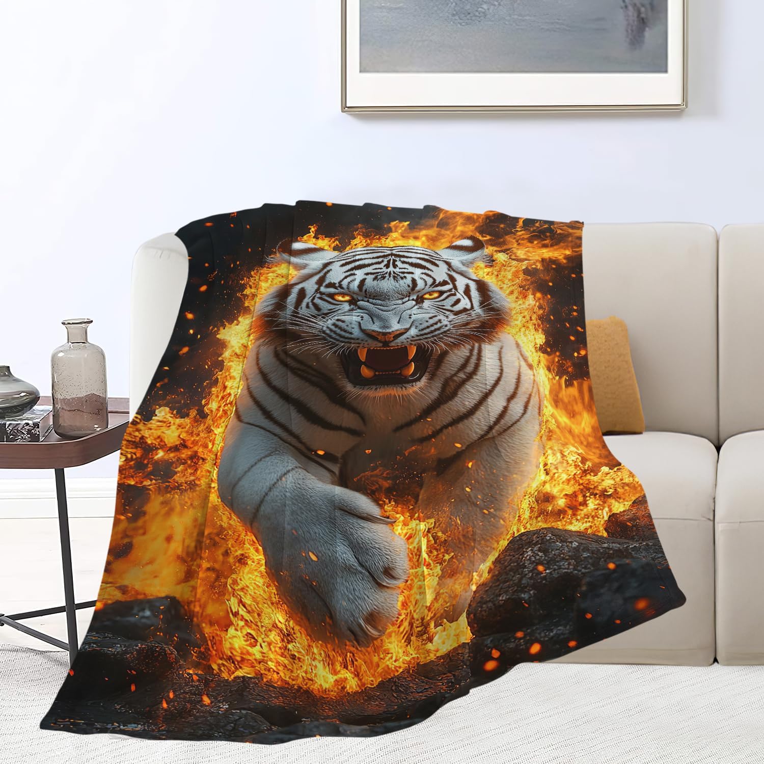 White Tiger Throw Blanket White Tiger Animal Blanket Gifts for Kids Girls Boys Soft Cozy Warm Plush Fluffy Fuzzy Fleece Blanket Birthday Festival Decor 40''X50''