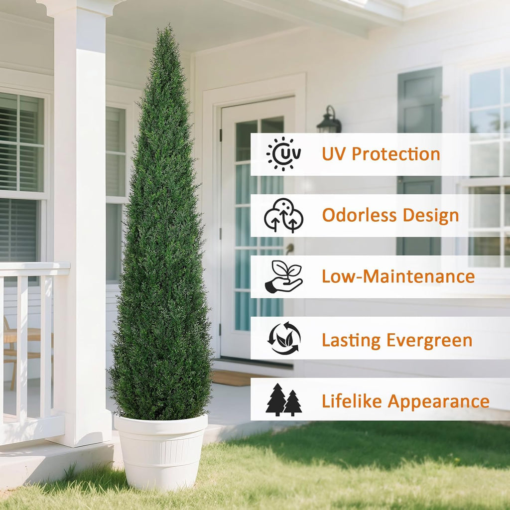 Artificial Cedar Topiary Trees, 6FT Topiary Trees Artificial Outdoor UV Resistant, Realistic Potted Fake Pine Plants Shrubs for Front Porch Home Garden Decor, Set of 2
