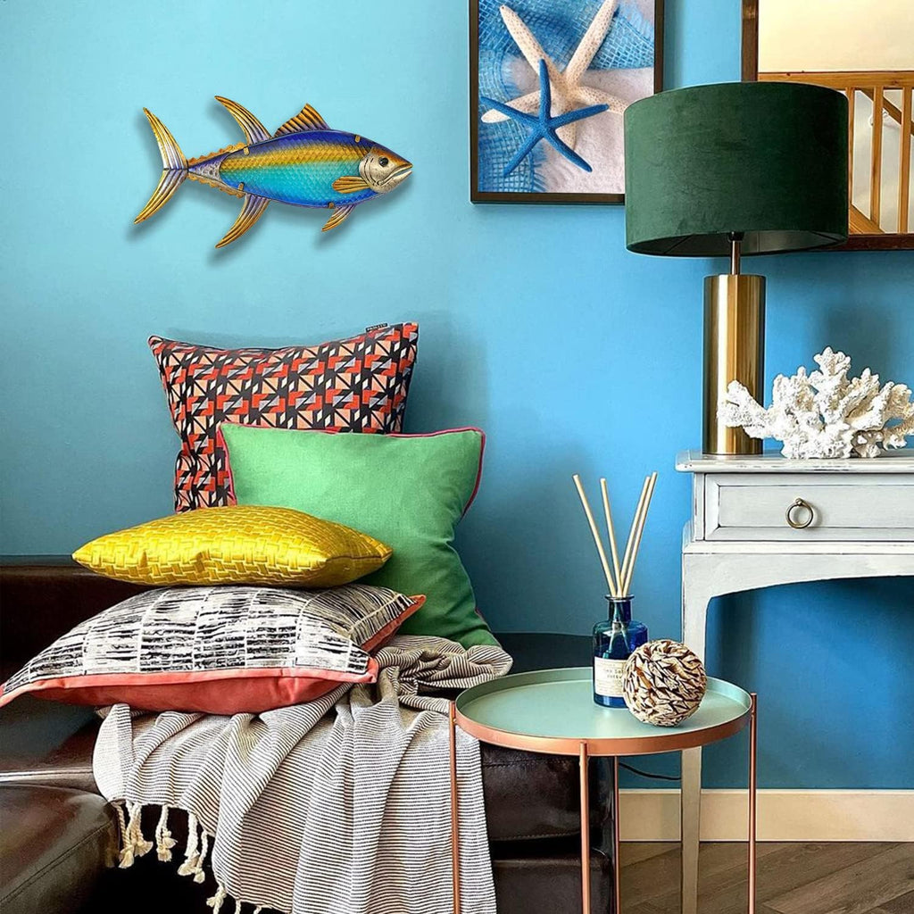 LIFFY Metal Fish Wall Decor Fish Metal Wall Art Hanging Outdoor Wall Art for Outdoor Ocean Beach Sea Pool Decor