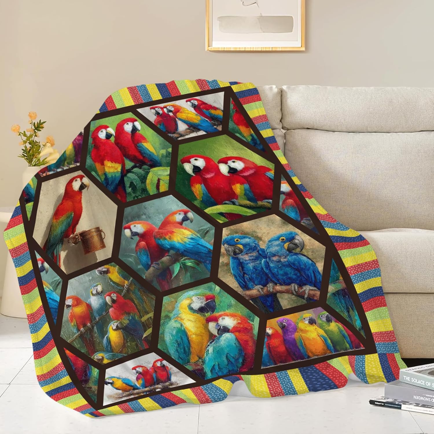 Parrot Bird Throw Blanket Macaw Stuff Gifts for Kids Girls Boys Adults Women Men Soft Cozy Warm Plush Fluffy Fuzzy Fleece Blanket Decor 60''X80''