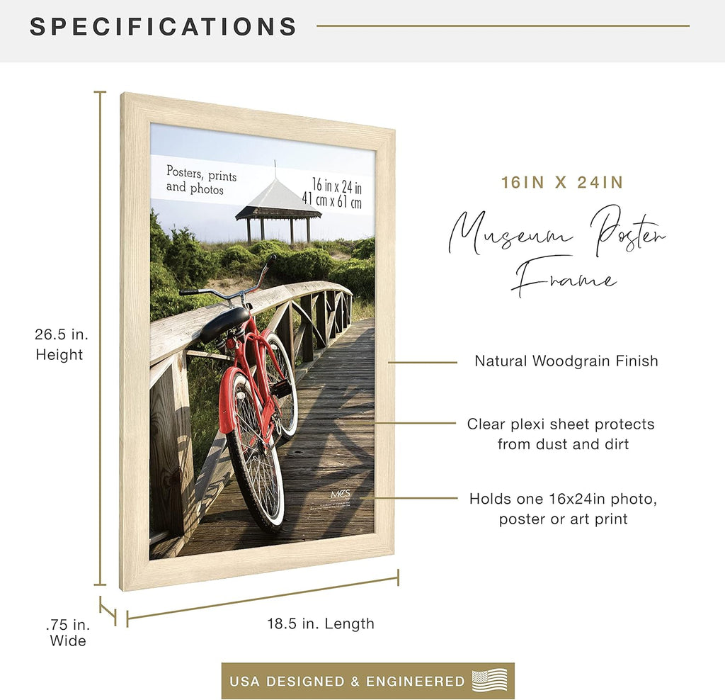MCS Museum Poster Frame 16x24 Natural Woodgrain, Vertical & Horizontal Wall Hanging Large Picture Frame for Photos, Posters & Art Prints (1-Pack)