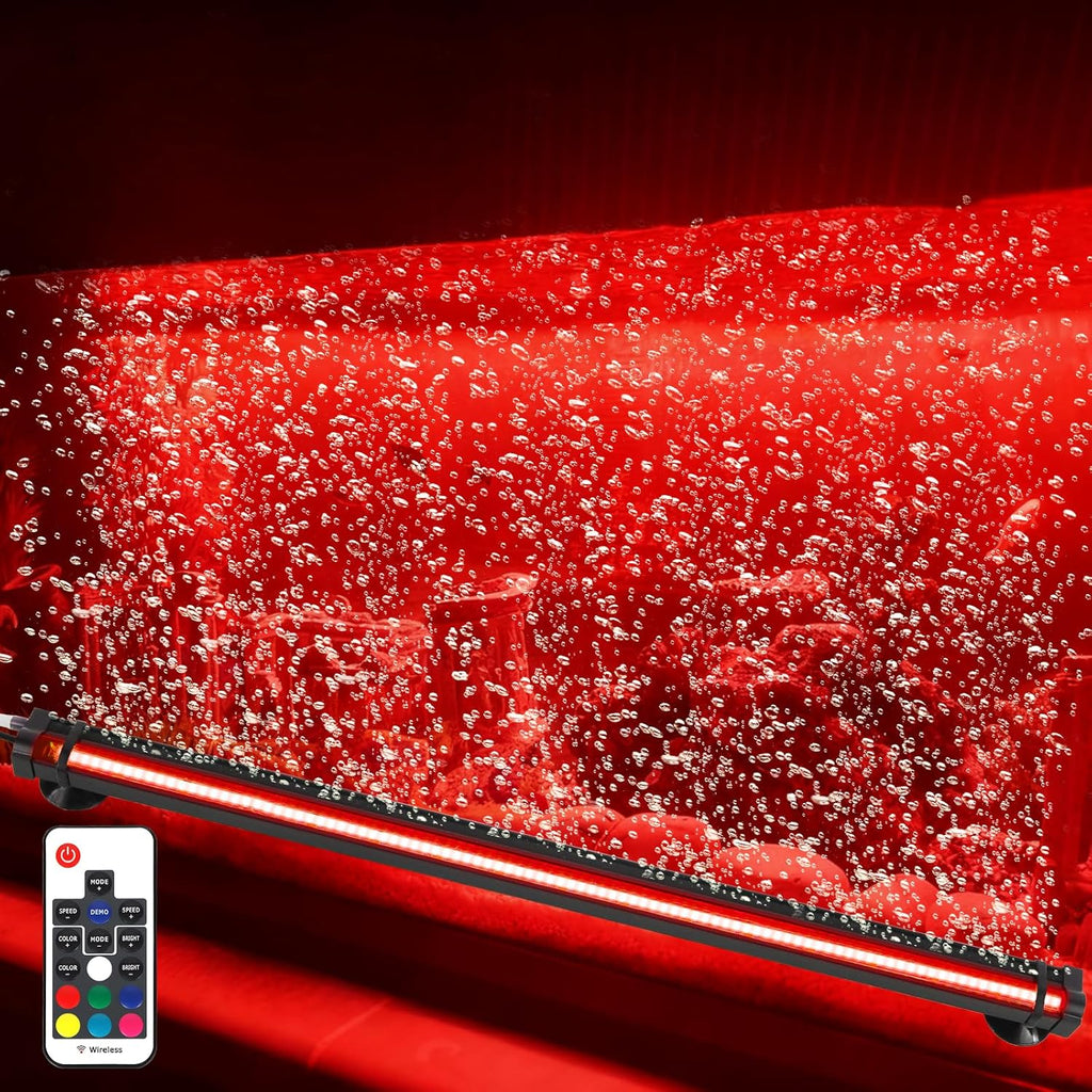 Bubbler Aquarium Fish Tank Decor: Submersible Aquarium Lighting with Oxygen Boost for Fish Lovers - Waterproof RGB Light Bar Bubble Wall with Remote for 30-35 Inch Saltwater Freshwater Fishes Tanks