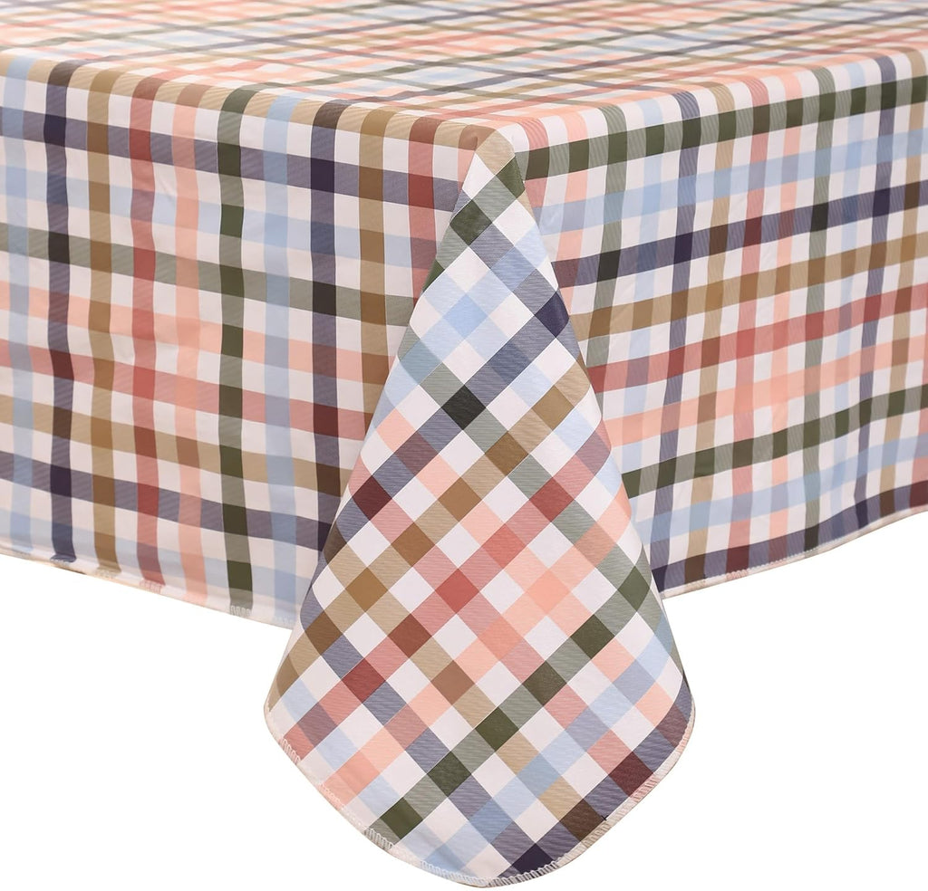 Heavy Duty Vinyl Tablecloth with Flannel Backing Waterproof Oil-Proof Plastic Table Cloth Stain-Resistant Wipeable Rectangle or Square Table Cover for Indoor and Outdoor (Color Checkered,54x54 Inch)