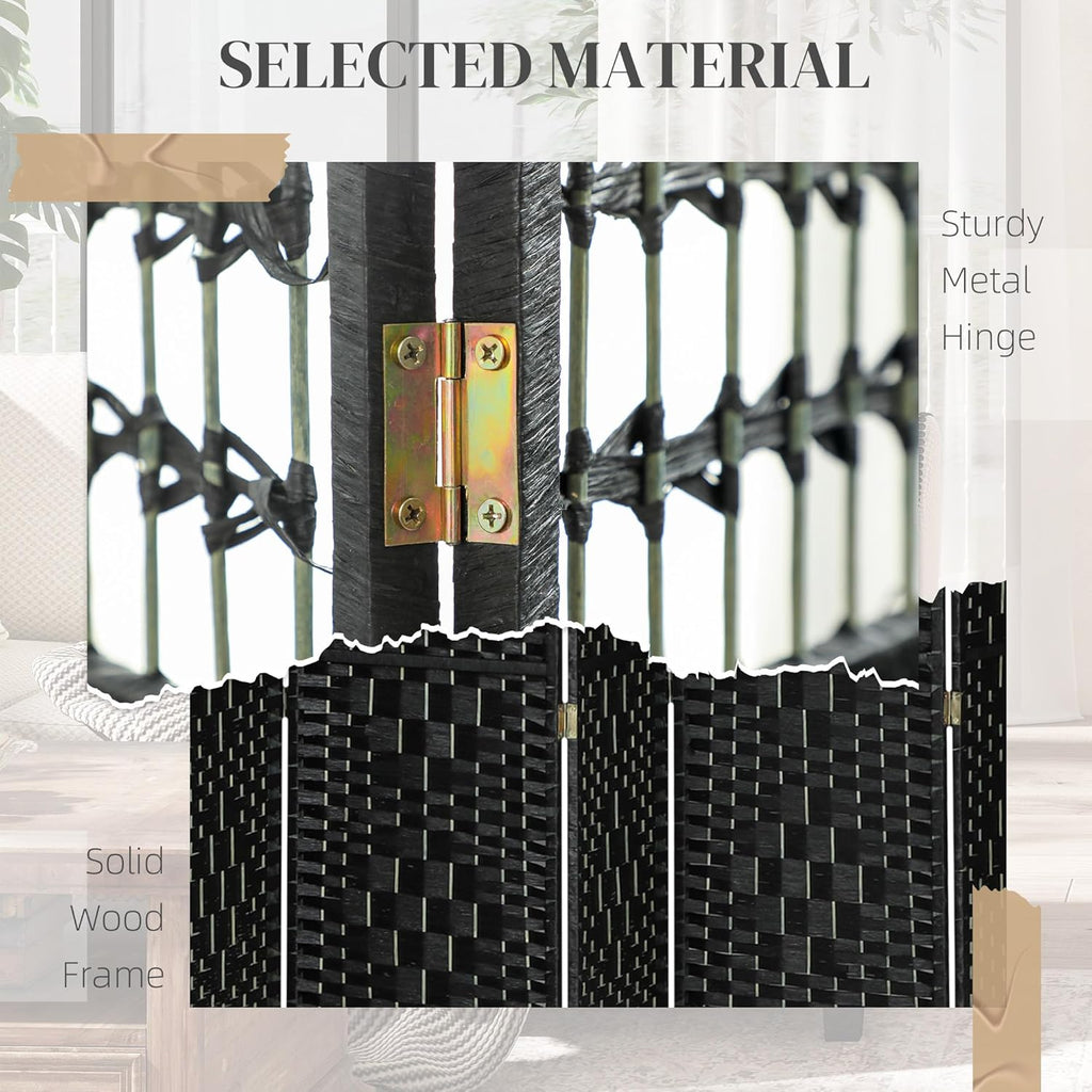 HOMCOM 8 Panel Room Divider, Folding Privacy Screen, 5.6' Room Separator, Wave Fiber Freestanding Partition Wall Divider, Black