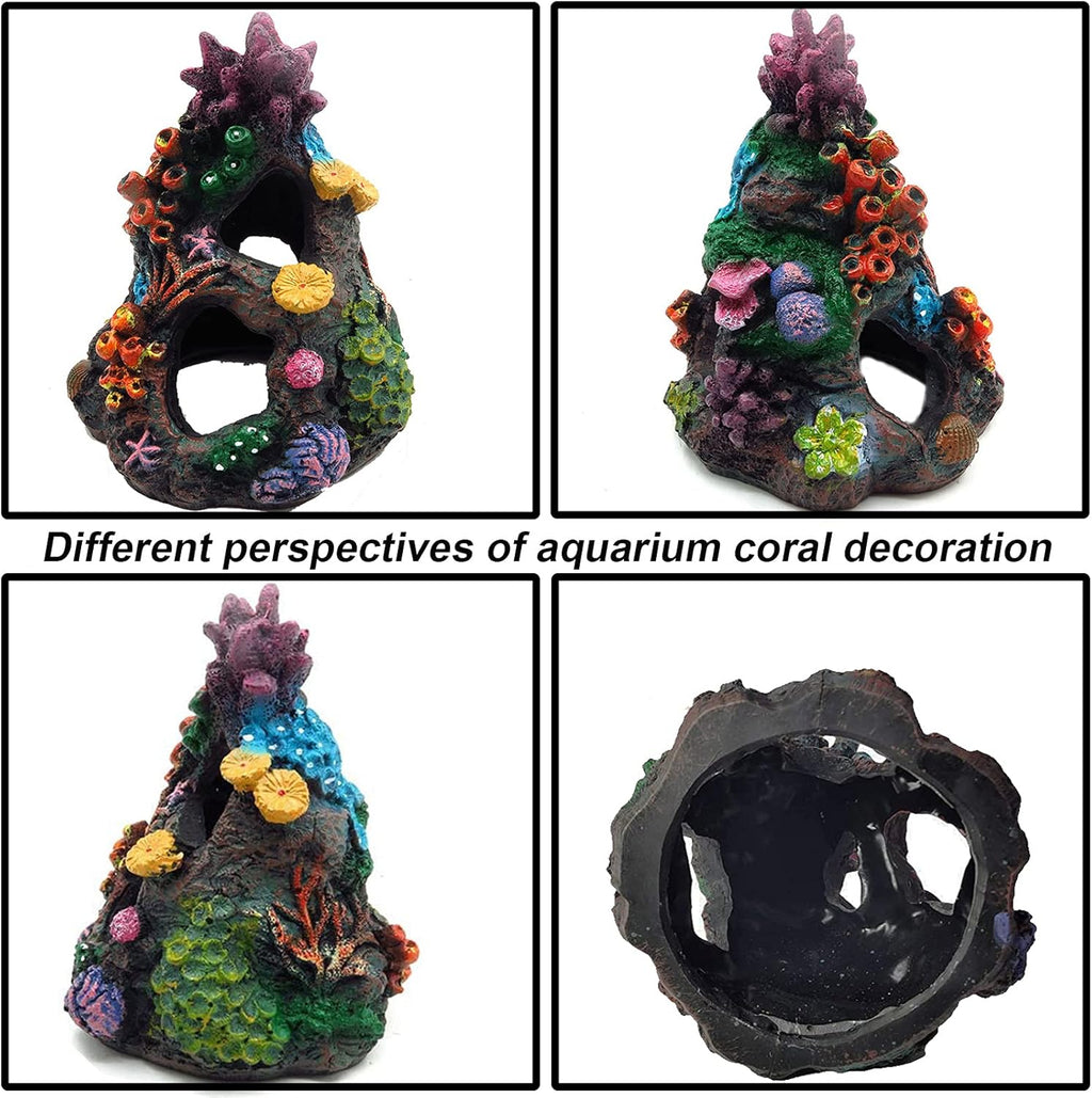 Tfwadmx Aquarium Coral Decoration Resin Fish Tank Hiding Mountain Cave Betta Hideaway House Rock Reef Ornament, 2 Pack.
