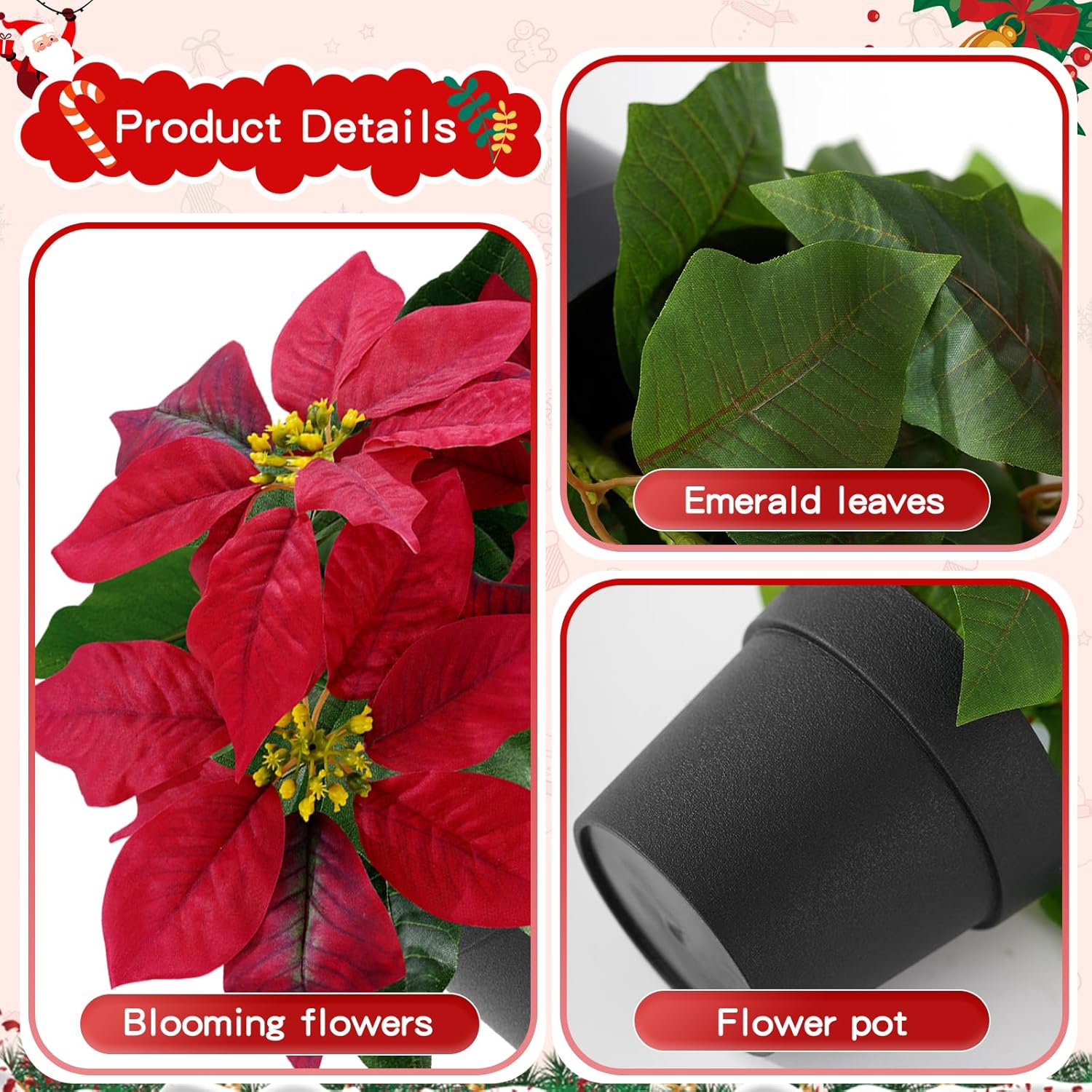 2 Pack Poinsettias Artificial Christmas Flowers Small Red Poinsettia Plant Artificial 9 Inch Faux Winter Flowers for Porch Home Garden Decorations Indoor Outdoor Xmas Ornament