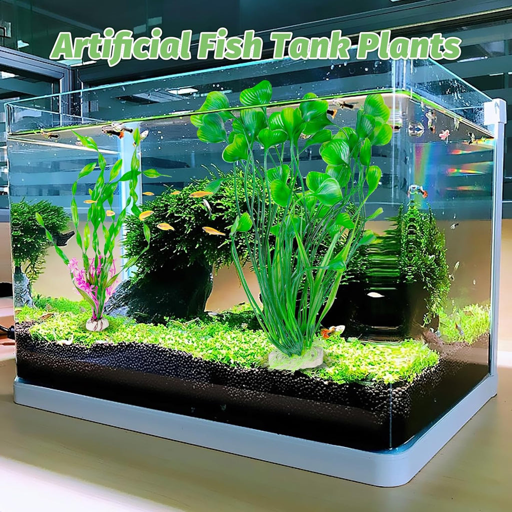Hamiledyi Artificial Aquarium Plants Fish Tank Decorations, Soft Plastic Green Water Grass for Fish Habitat, Realistic Underwater Décor, Safe for Fish, 2-Pack