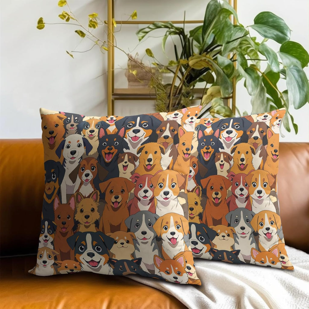 18x18 Cartoon Dog Throw Pillow Covers Set of 2 with Hidden Zipper, Ultra-Soft Hypoallergenic Fabric for Sofa Bed Car Decor, All-Season Durable Pillow Shams, Ideal Gift