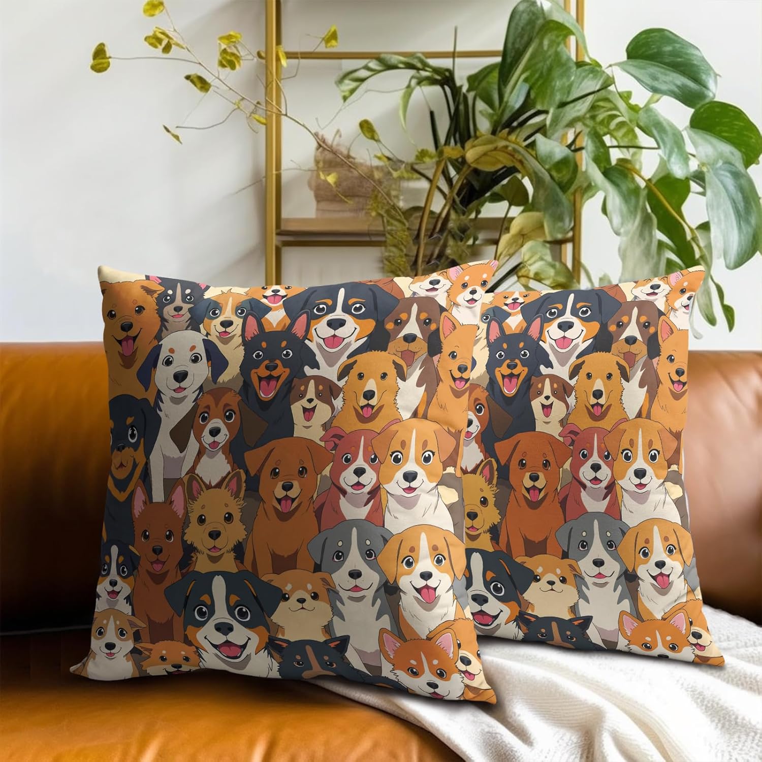 18x18 Cartoon Dog Throw Pillow Covers Set of 2 with Hidden Zipper, Ultra-Soft Hypoallergenic Fabric for Sofa Bed Car Decor, All-Season Durable Pillow Shams, Ideal Gift
