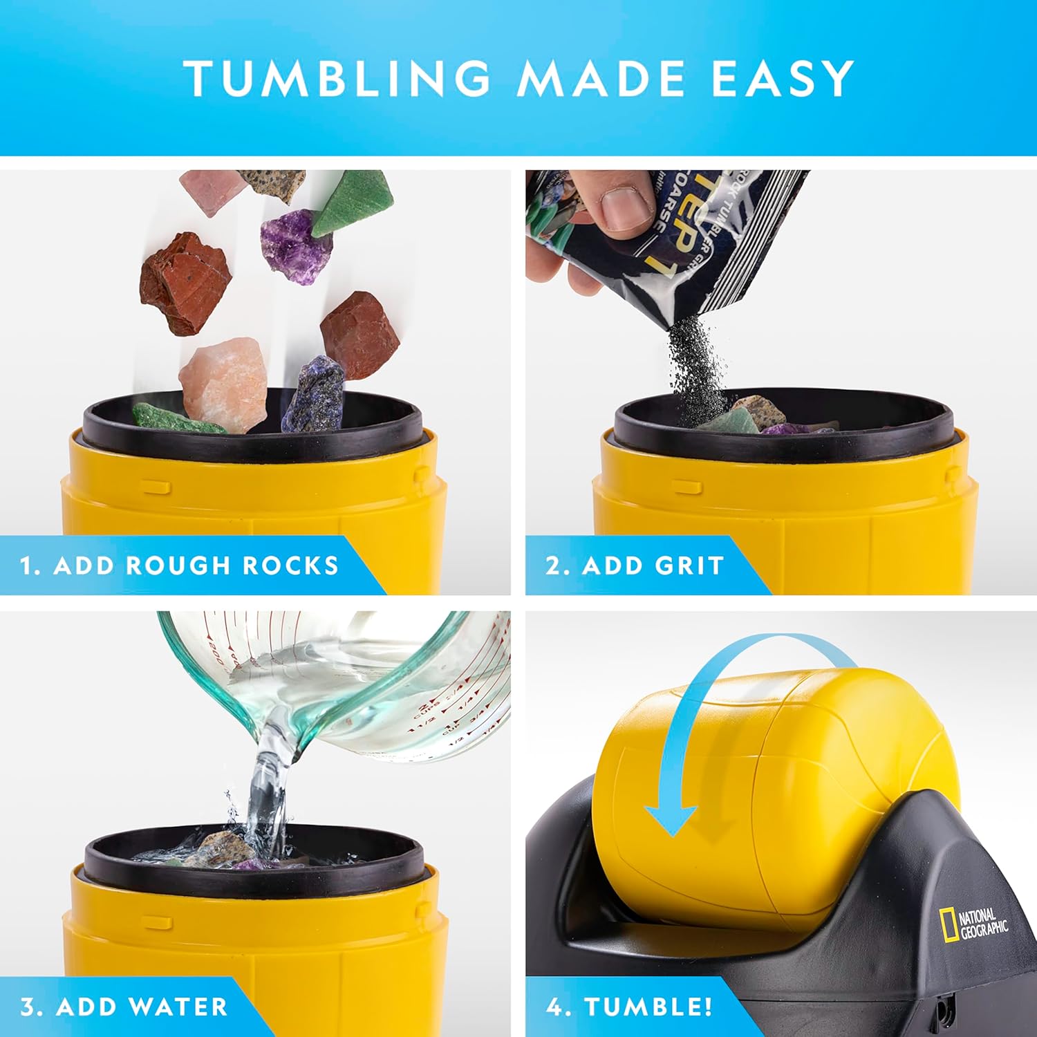 National Geographic Starter Rock Tumbler Kit - Durable Leak-Proof Rock Polisher for Kids - Complete Rock Tumbling Kit - Geology Hobby Science Kit, Rocks & Crystals for Kids (Amazon Exclusive)