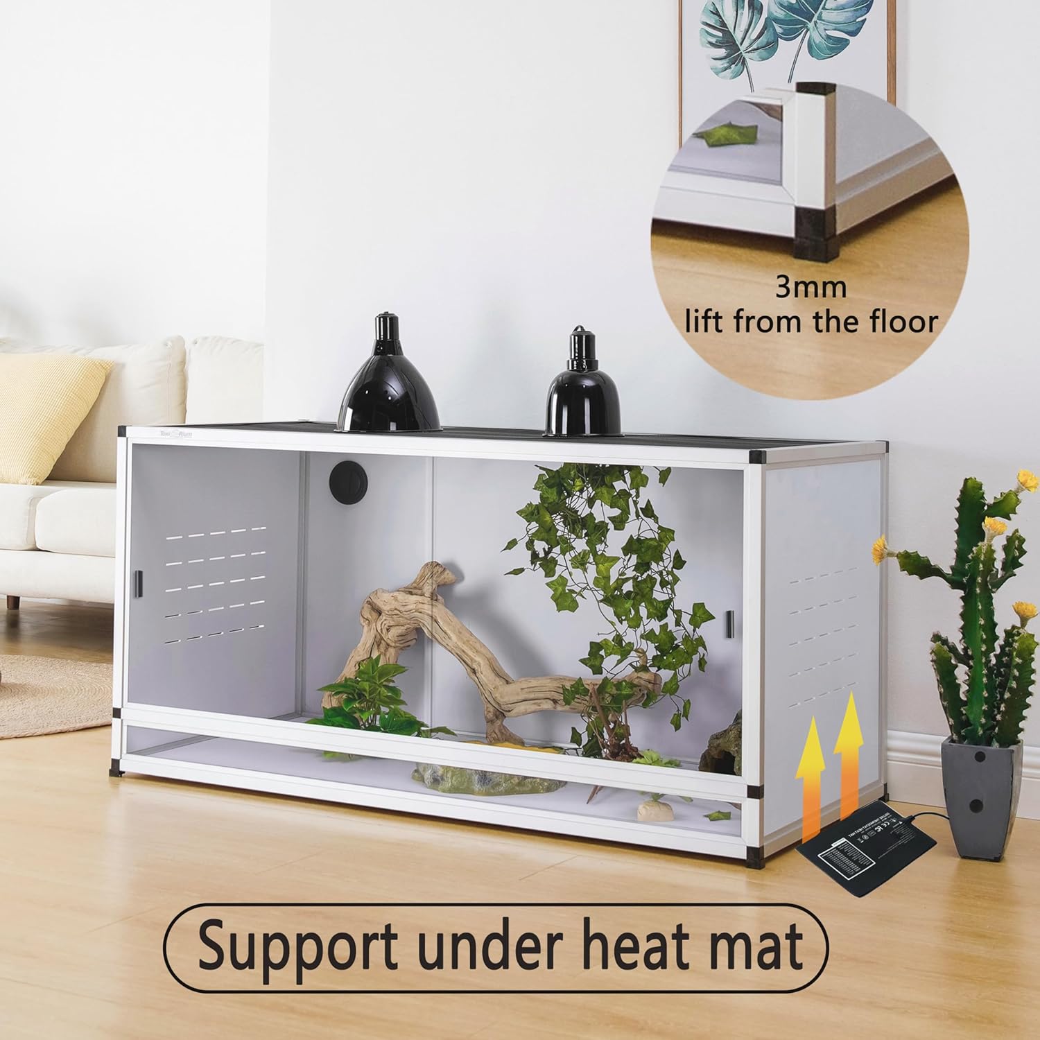 PVC Reptile Terrarium 44''x20''x20''Stackable Space Efficient ToxiRium Large Reptile Terrarium 76 Gallons for Bearded Dragon Gecko Lizard Snake,Vivarium with Sliding Doors Lock-2pcs with spacers
