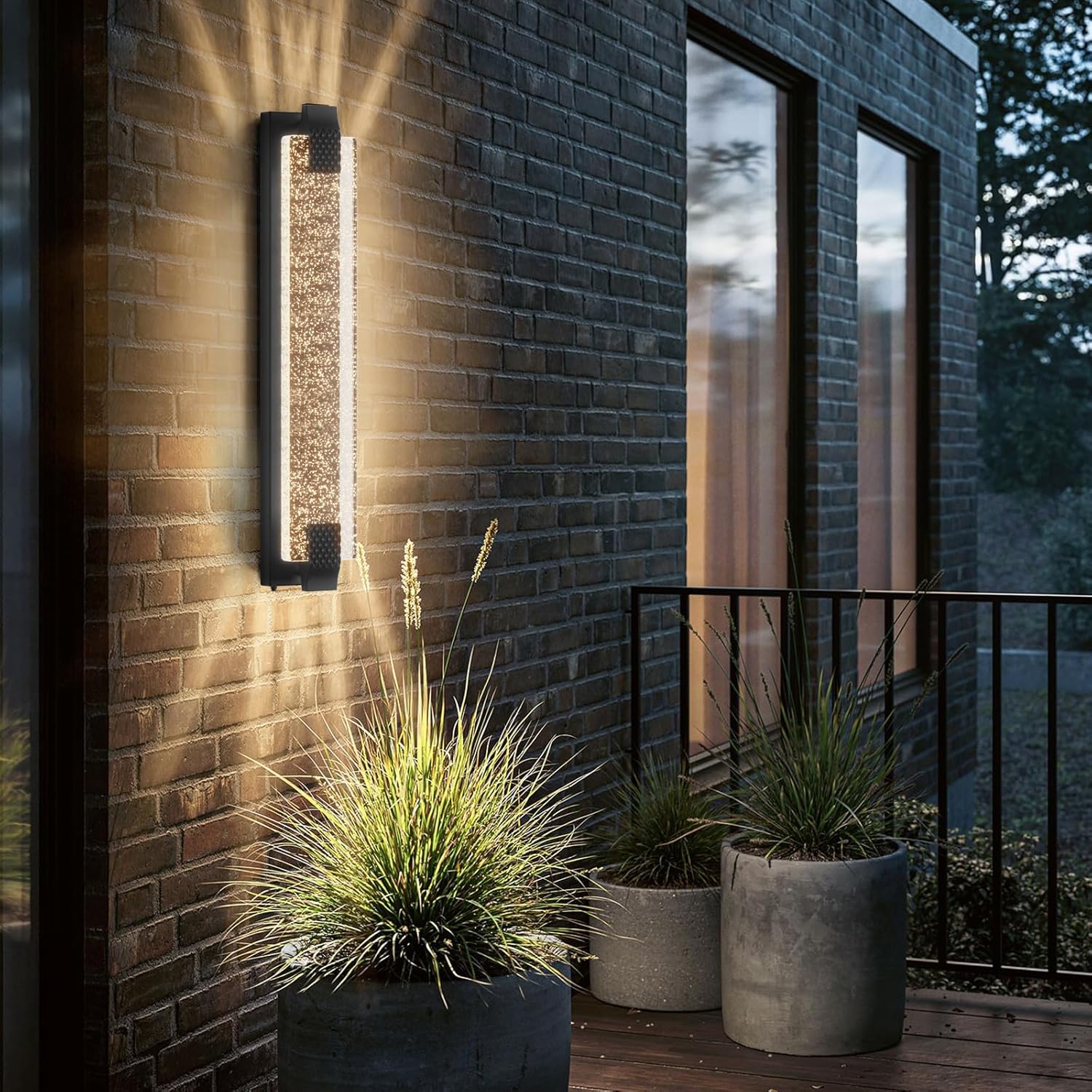 camuucci Dusk to Dawn Outdoor Light, 31.1 Inches LED Porch Lights Outdoor Waterproof Modern Outside Sconce Wall Mount for Doorway Hallway Porch Patio Yard Doorway Black