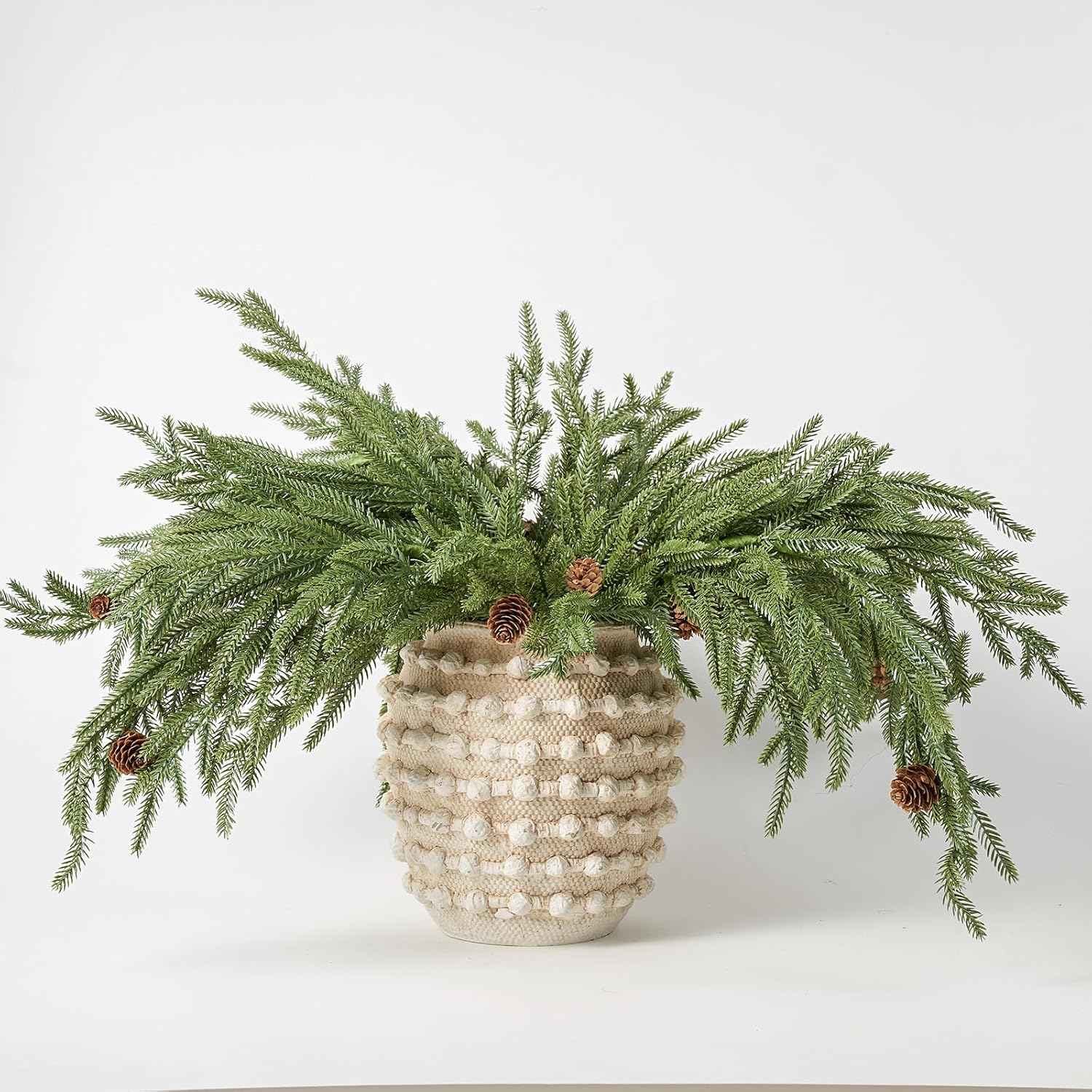 DN DECONATION Artificial Christmas Norfolk Pine Stems, Faux Pine Branches with Cones 35.4" 6PCS - Greenery Fake Pine Needles for Vase Arrangements, Winter, Holiday Indoor Outdoor Home Decor