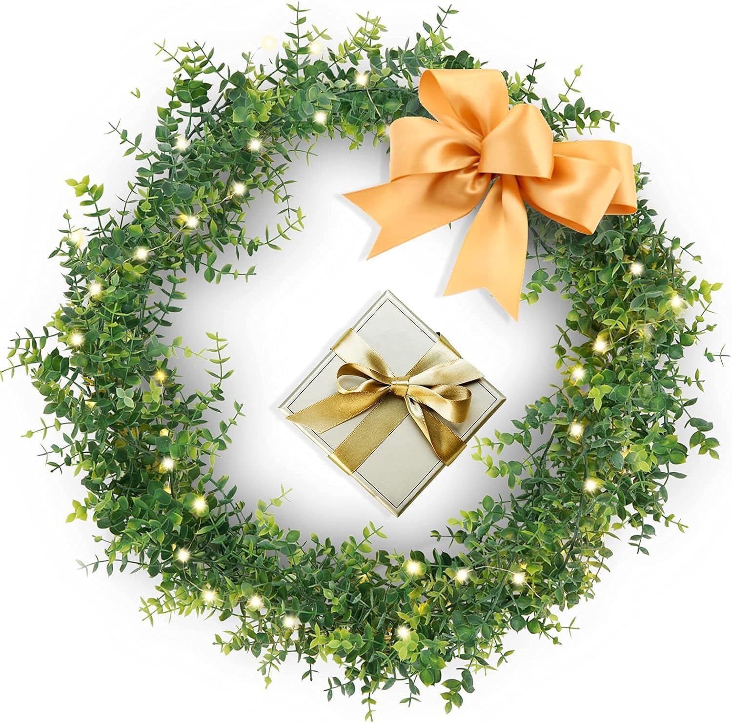 Artflower 3 Pack Artificial Eucalyptus Garland with Lights, 5.9Ft/pcs Faux Eucalyptus Vines Greenery Garland Fake Eucalyptus Plant for Wedding Backdrop Arch Wall Decor, Grey Green