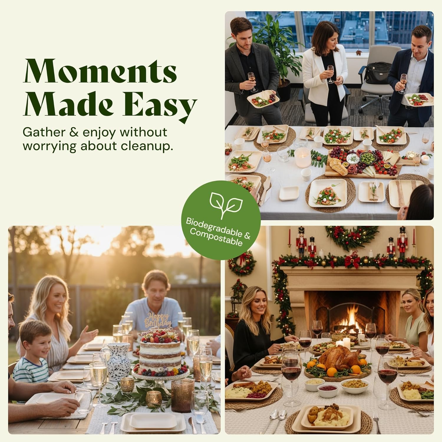 Chic Leaf Palm Leaf Plates Disposable Inch Square Pack Compostable Biodegradable & Eco Friendly Plates, Christmas Dinner Meal, Holiday Turkey - Microwave Safe Disposable (10'' - 25 Pack)