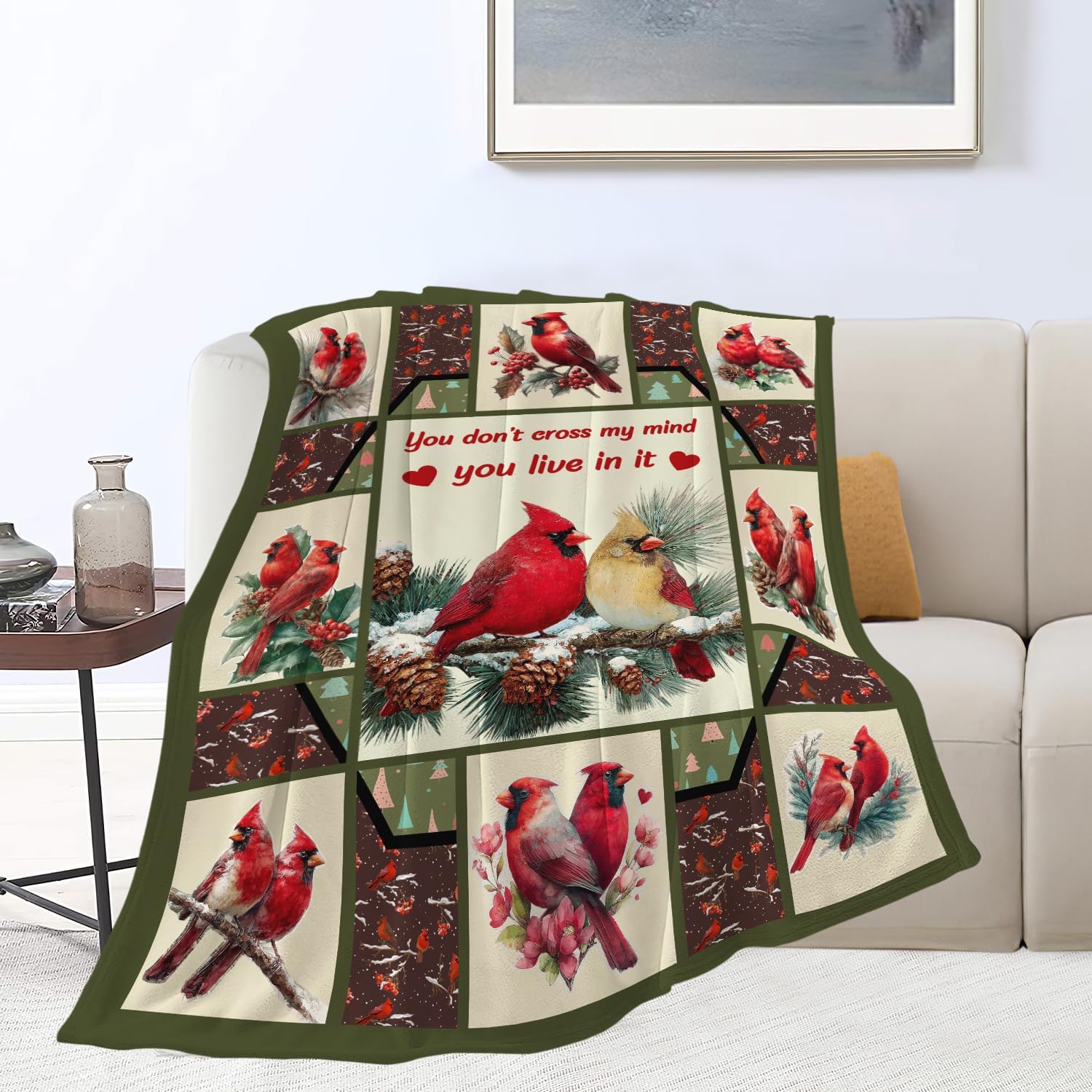 Cardinal Throw Blanket Red Bird Cardinal Stuff Gifts for Kids Girls Boys Adults Women Men Soft Cozy Warm Plush Fluffy Fuzzy Fleece Blanket Christmas Decor 50''X60''