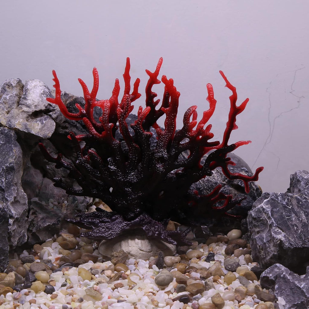 VOCOSTE Coral Reef Decor, Mini Faux Coral Decor for Aquarium Decorations, Black Red,6.5"x5.83"