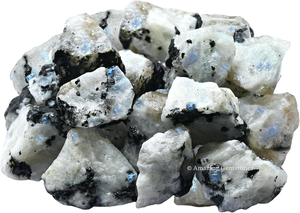Amazing Gemstone Rainbow Moonstone Raw Crystals and Healing Stones, Natural Rocks for Tumbling and DIY Raw Stones and Crystals (1 lb)