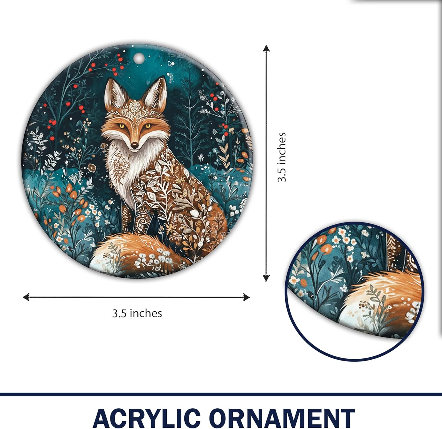 Fox Christmas Ornament 2025, Dated Christmas Ornament 2025, Fantasy Botanical Fox Ornament, Unique Winter Holiday Decoration, Nature Inspired Gifts for Women, Forest Creature Ornament