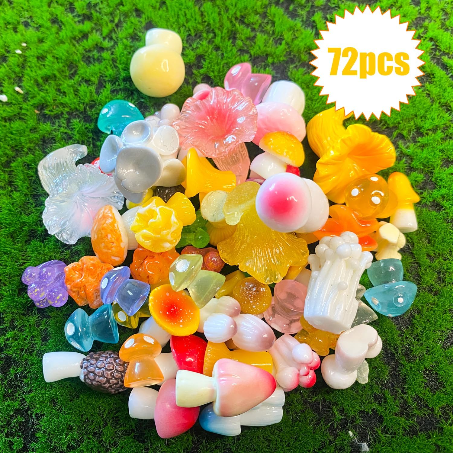72PCS MiNi Mushroom Tiny Resin Mushroom Figurines 72 Style Mini Mushrooms Small Little Resin in Bulk for Miniature Landscape Aquarium Potted Fairy Garden Home Decor Accessories (Mushroom)