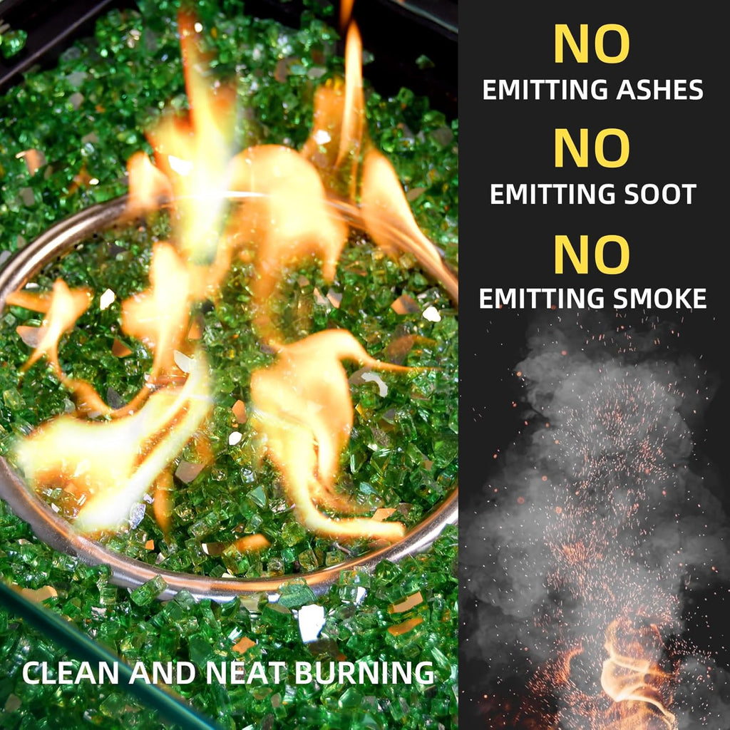GasSaf 1/4 Inch Fire Glass Reflective Tempered Fireglass Cut Crushed FireGlass for Fire Pit, Fireplace, Replaces Existing Gas Logs & Lava Rocks (20 Pound)(Green Reflective)