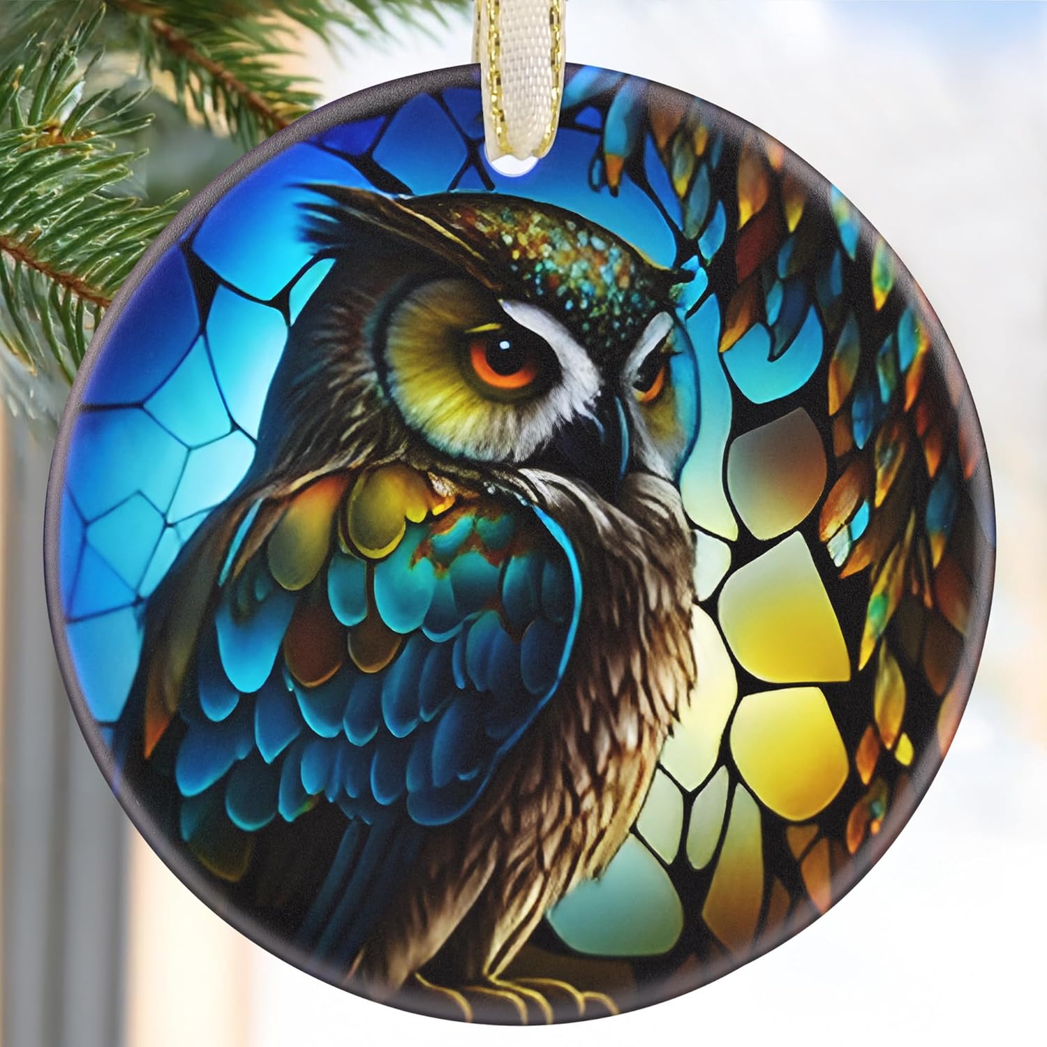 2025 Christmas Ornament - Christmas Tree Decoration, Round Ceramic Holiday Decor - Gift Idea for Friends, Exchange - Owl Theme