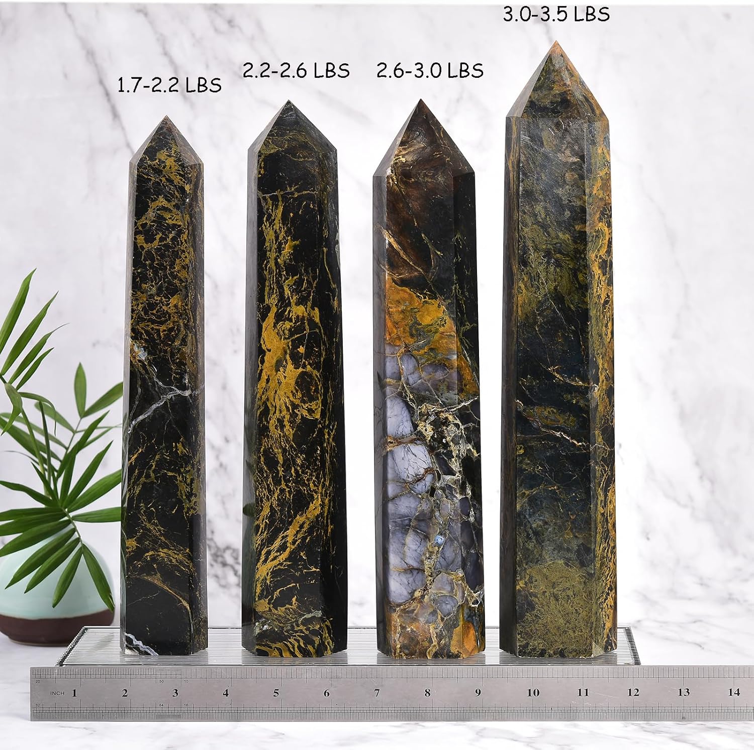 JIC Gem Large Pietersite Obelisk Tower Points Natural Healing Crystal Wand 6 Faceted Quartz Crystals Tower Wand Chakra Meditation Therapy 2.2-2.6 Lbs