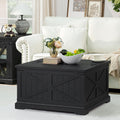 Farmhouse Coffee Table with Large Hidden Storage Compartment, Rustic Black Square Center Table, Wood Low Farm House Modern Living Room Tables with Hinged Lift Top & Wooden Arc Base