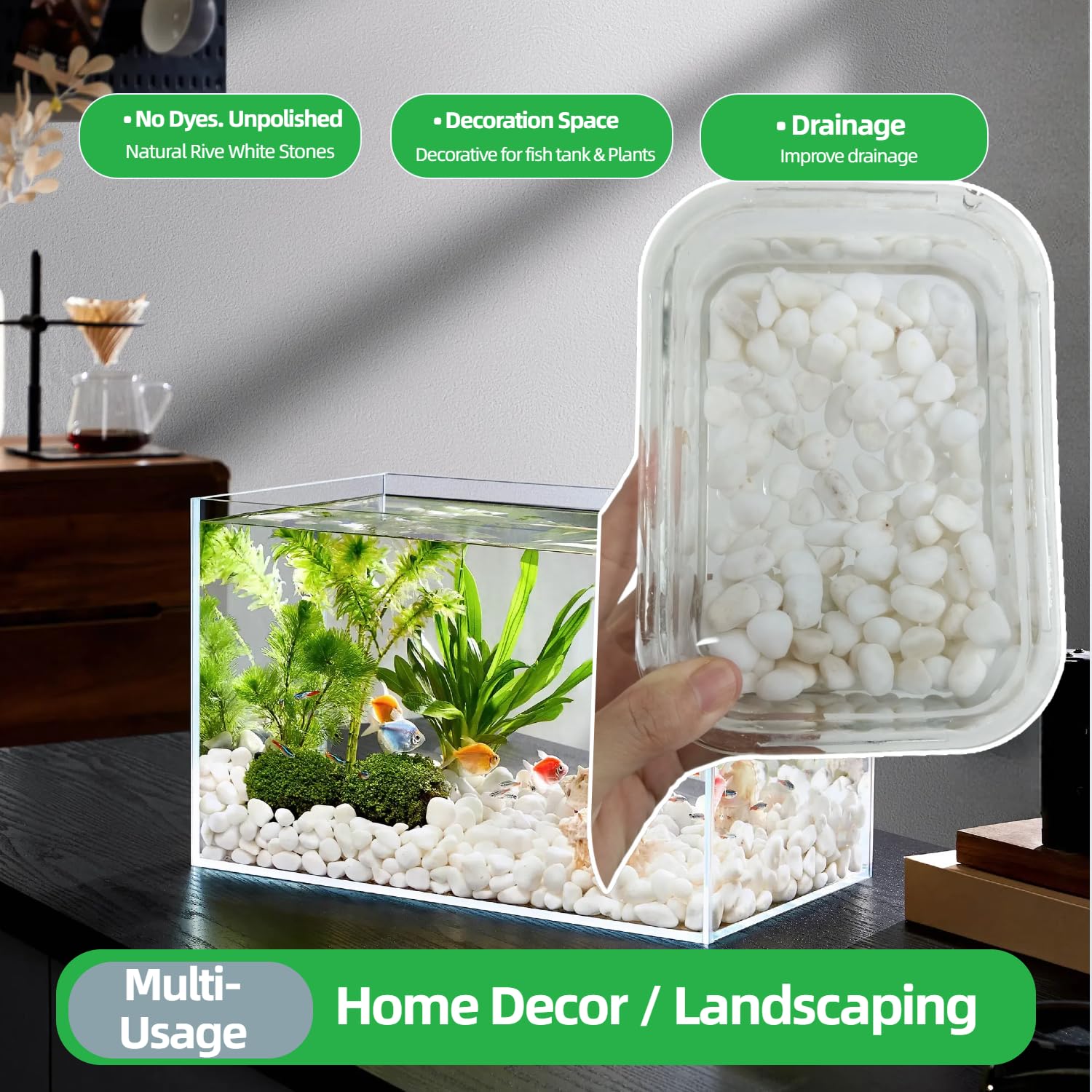 45LB Bulk White Gravel, Approx. 0.6 Inch Natural Unpolished Decorative Crushed Stones, River Rocks for Landscaping, Garden Projects, Driveways, Cactus, Planters, Vases, Aquariums, Outdoor Drainage Use