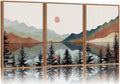 Tinonedraw Boho Mountain Framed Canvas Wall Art Set, Watercolor Nature Landscape Wall Decor, Black Pine Trees Forest Artwork, Neutral Modern Sunrise Art Prints for Living Room Bedroom Office 24"x36"x3