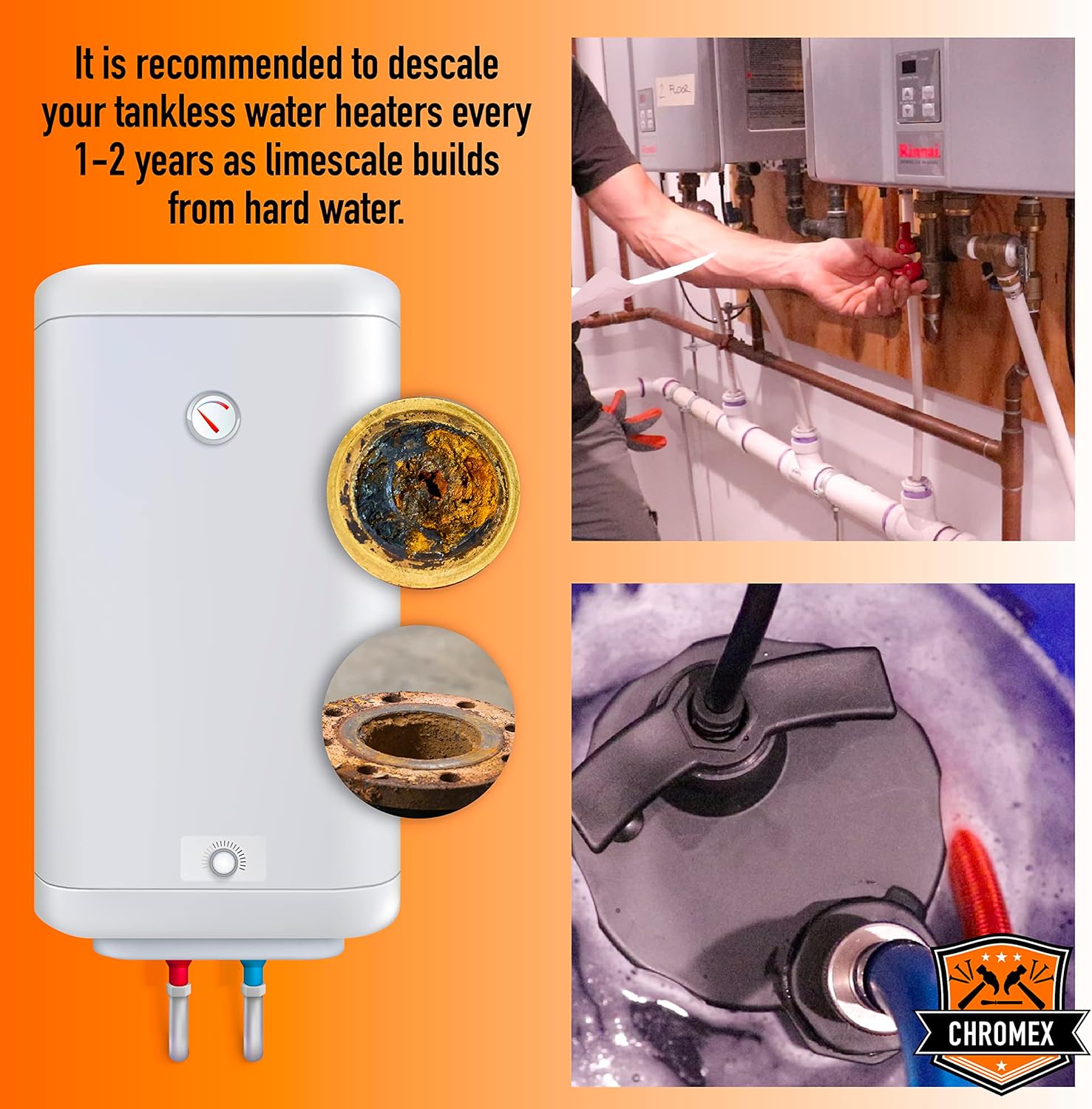 Chromex Tankless Heater Descaler Kit - Just Add Vinegar or Your Own Descaler