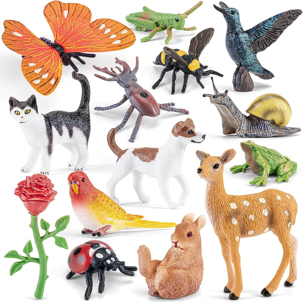 Realistic Animal Figurines Set,14PCS Assorted Insects, Birds, Mammals & Reptiles Figures for Kids Nature Exploration, Science Educational Toys, Desktop Decor, Learning Toy, Sensory Toys
