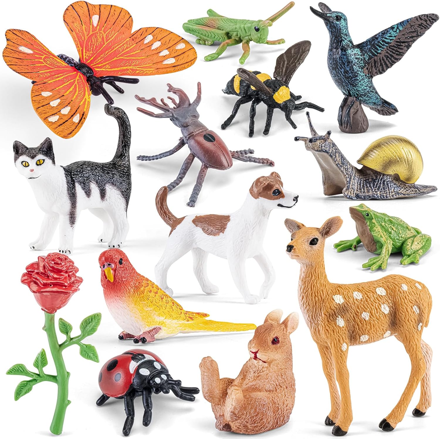 Realistic Animal Figurines Set,14PCS Assorted Insects, Birds, Mammals & Reptiles Figures for Kids Nature Exploration, Science Educational Toys, Desktop Decor, Learning Toy, Sensory Toys